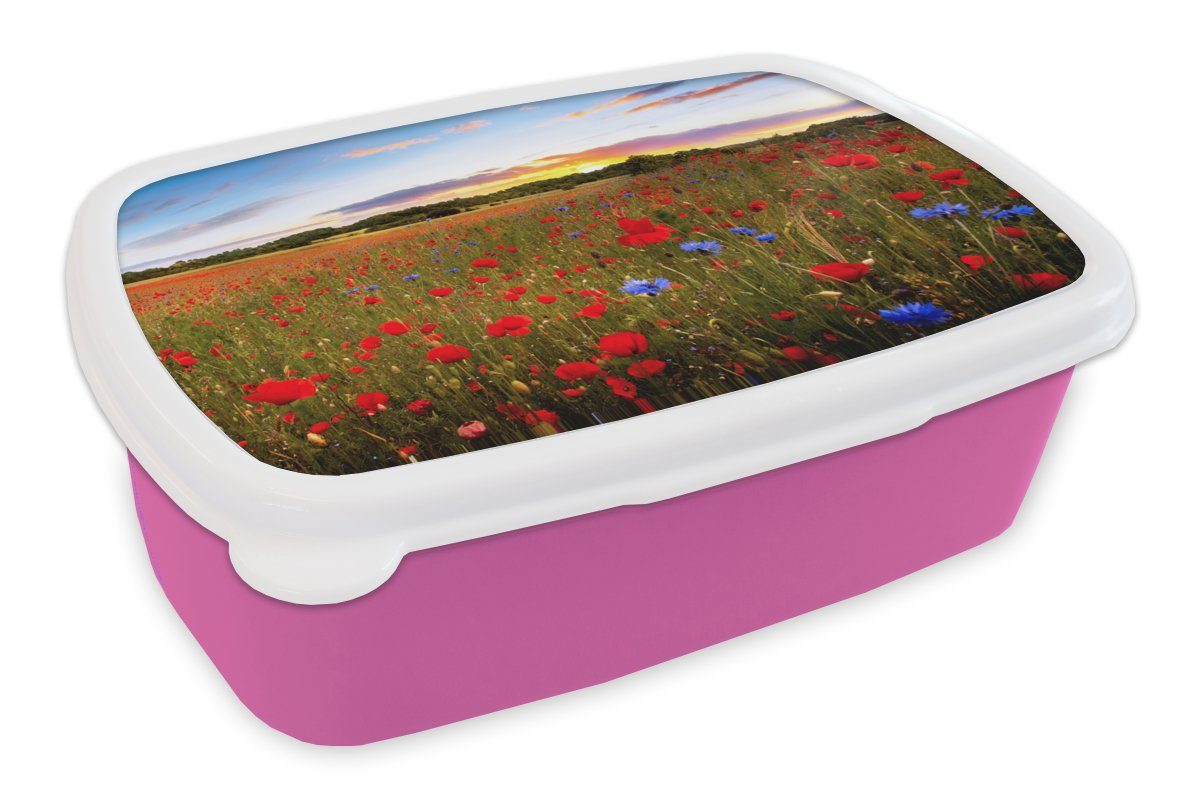 MuchoWow Lunchbox Blumen - Sonnenuntergang - Farben, Kunststoff, (2-tlg), Brotbox für Erwachsene, Brotdose Kinder, Snackbox, Mädchen, Kunststoff rosa