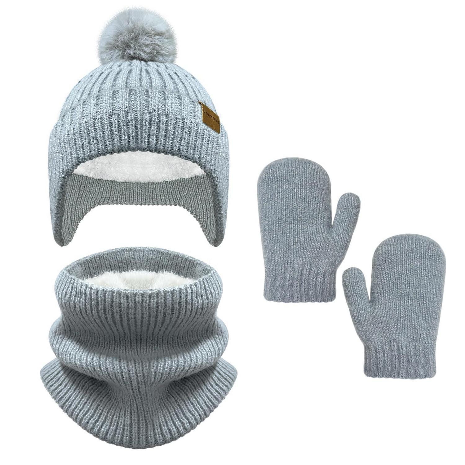 LuxusKollektion Bommelmütze Mütze Schal Handschuhe Kinder Grau (1-St)
