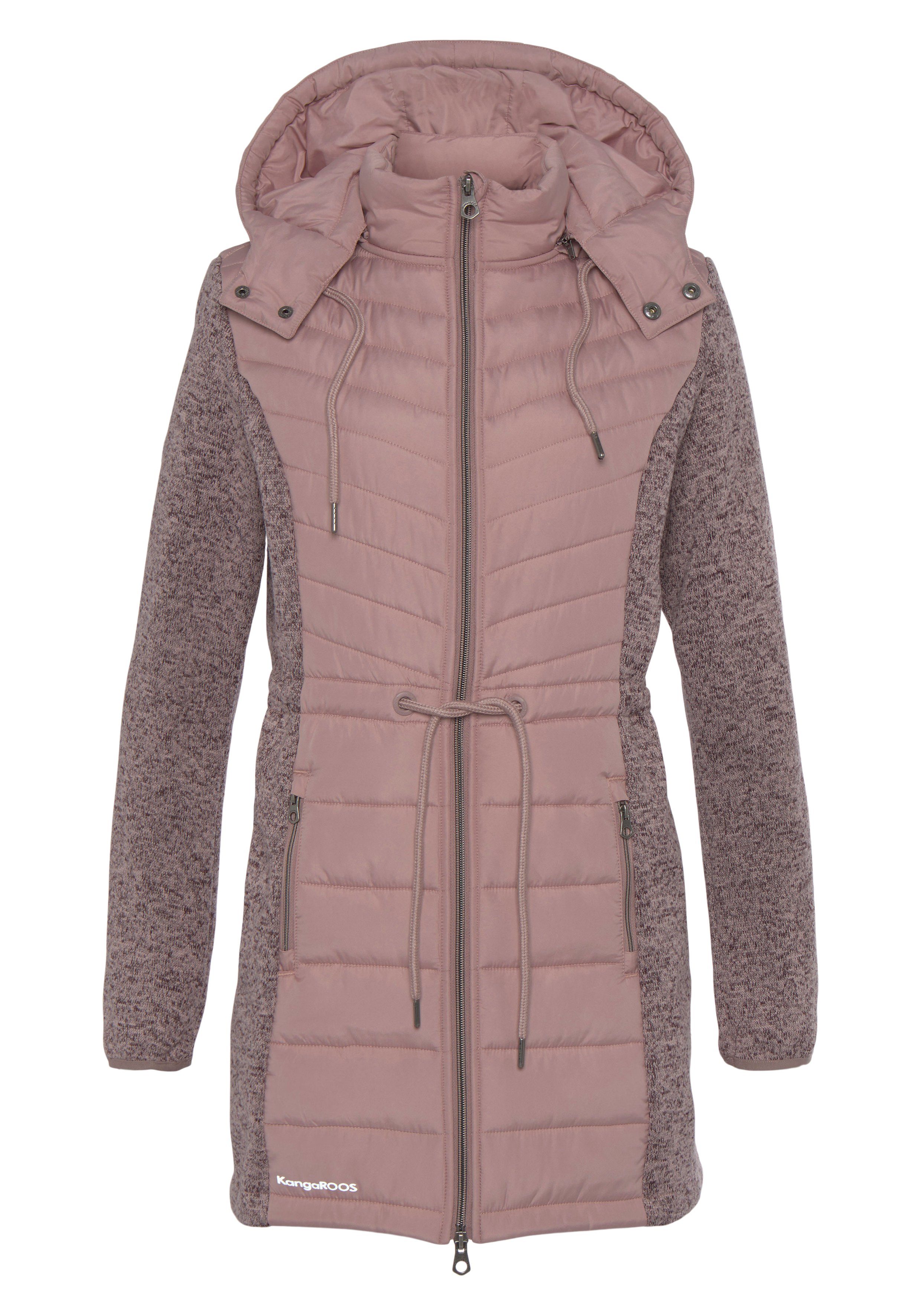 KangaROOS Steppjacke im trendigem mit - Kapuze Material-Mix NEUE dunkel KOLLEKTION rose abnehmbarer