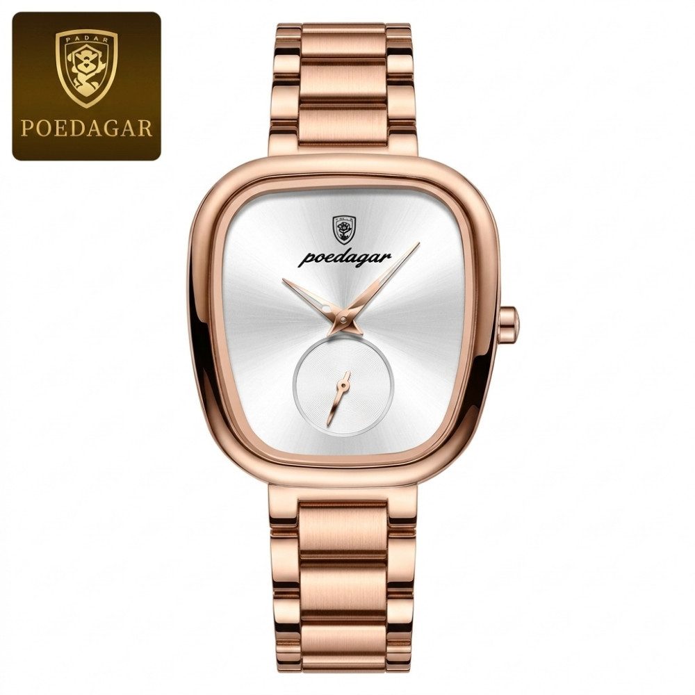 POEDAGAR Quarzuhr elegante Damen Armbanduhr analog Quarz Uhr 783WH-2, wasserdicht bis 3 Bar, Diskreter Druckknopfverschluss