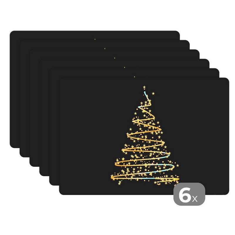 Platzset, Weihnachten - Gold - Weihnachten - Urlaub - Schwarz, MuchoWow, (6-St), Platzset, Platzdecken, Platzmatte, Tischmatten, Schmutzabweisend