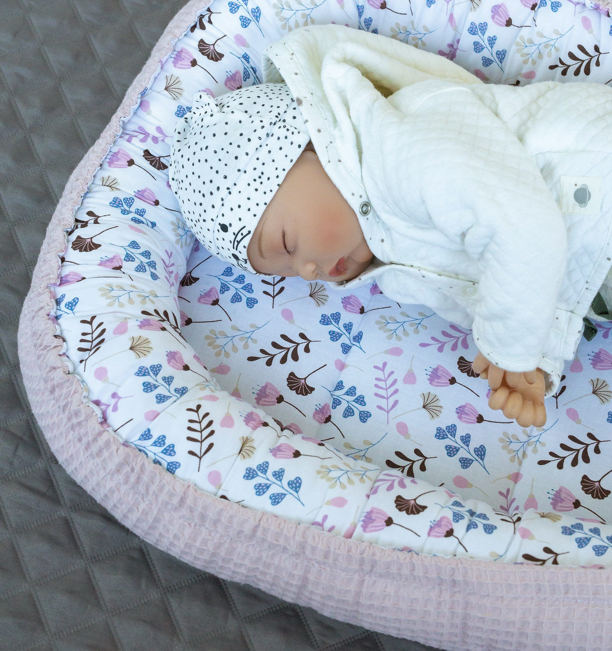 Loolay Bettnestchen Altrosa WAFFELPIQUE/ BLUMEN Rosa 5 TLG SET Babynest Bab günstig online kaufen