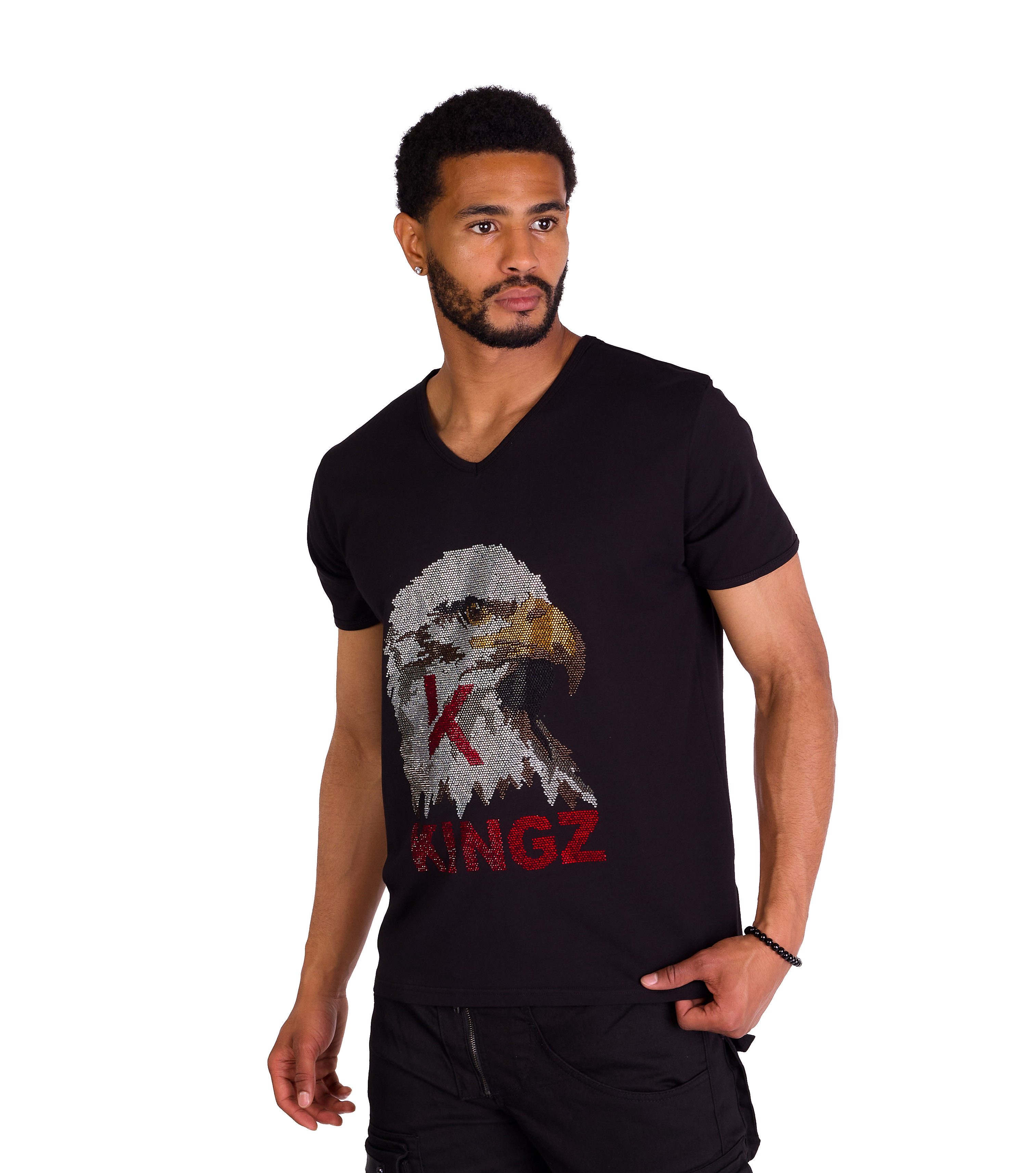 KINGZ T-Shirt Herren T-Shirt mit Adlerkopf in SLIM-FIT günstig online kaufen