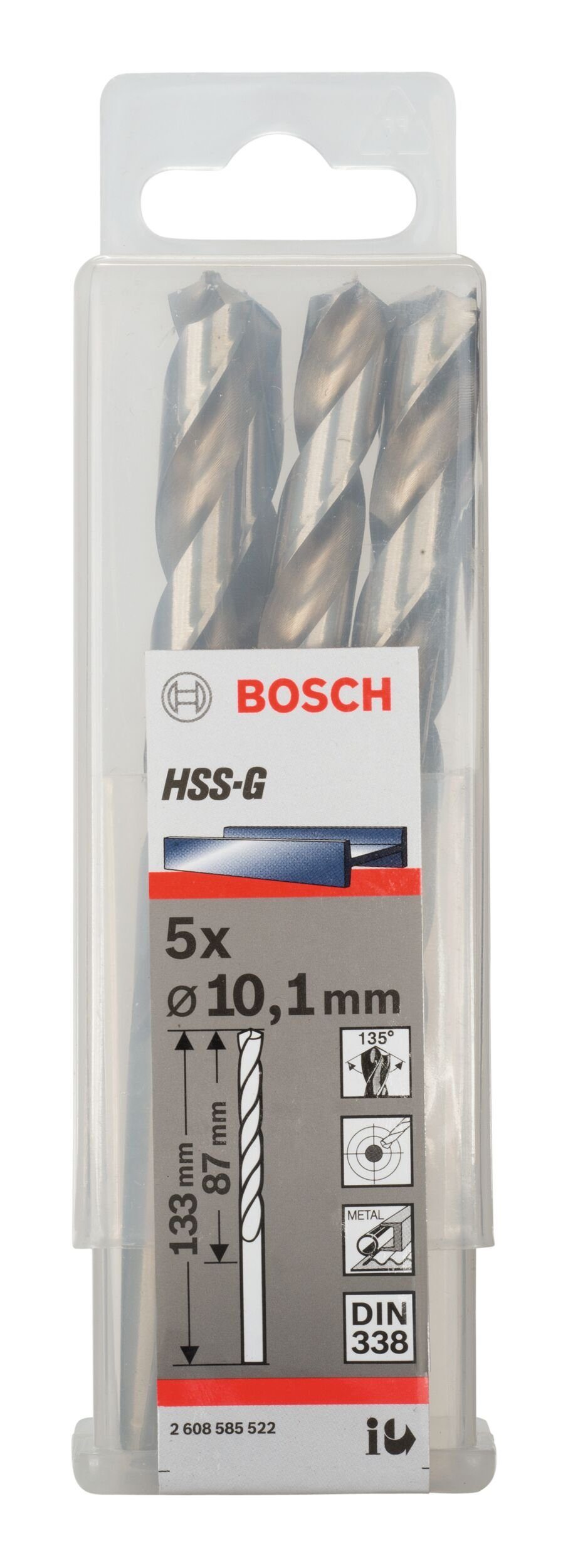 BOSCH Metallbohrer, (5 Stück), HSS-G 133 - 10,1 mm (DIN - 5er-Pack x 338) x 87