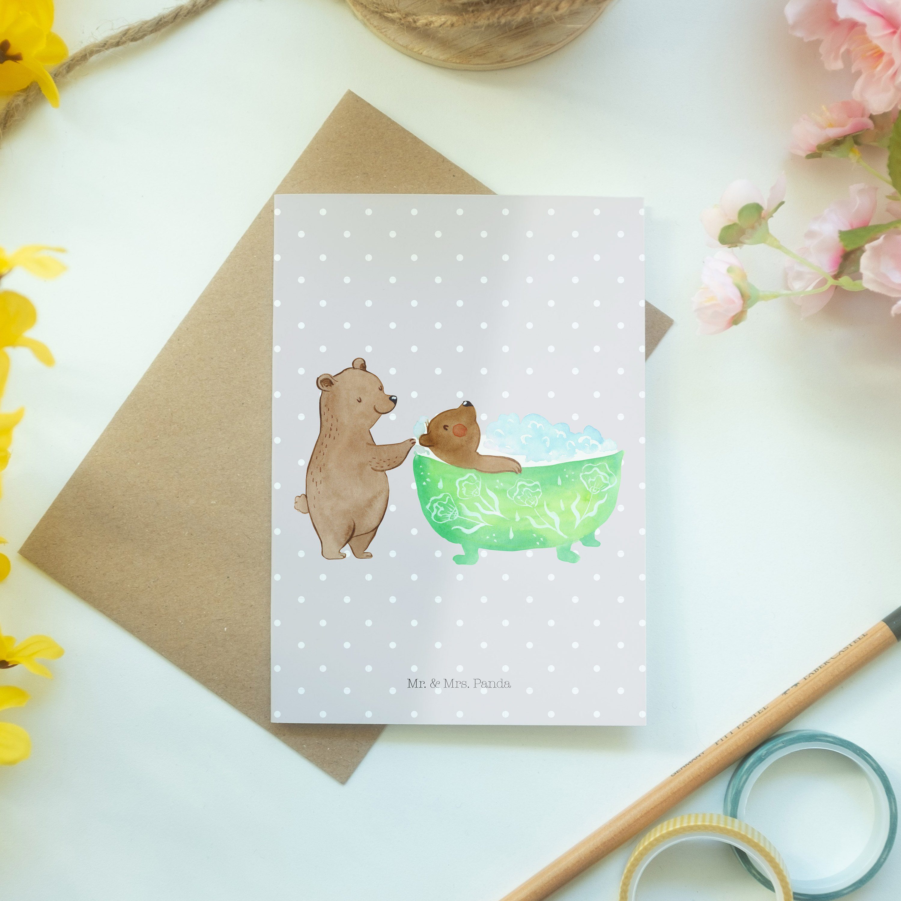 Mr. Mama, - Geschenk, Panda Grußkarte & Oma - Einladungskarte, badet Mrs. Hochzeits Grau Pastell