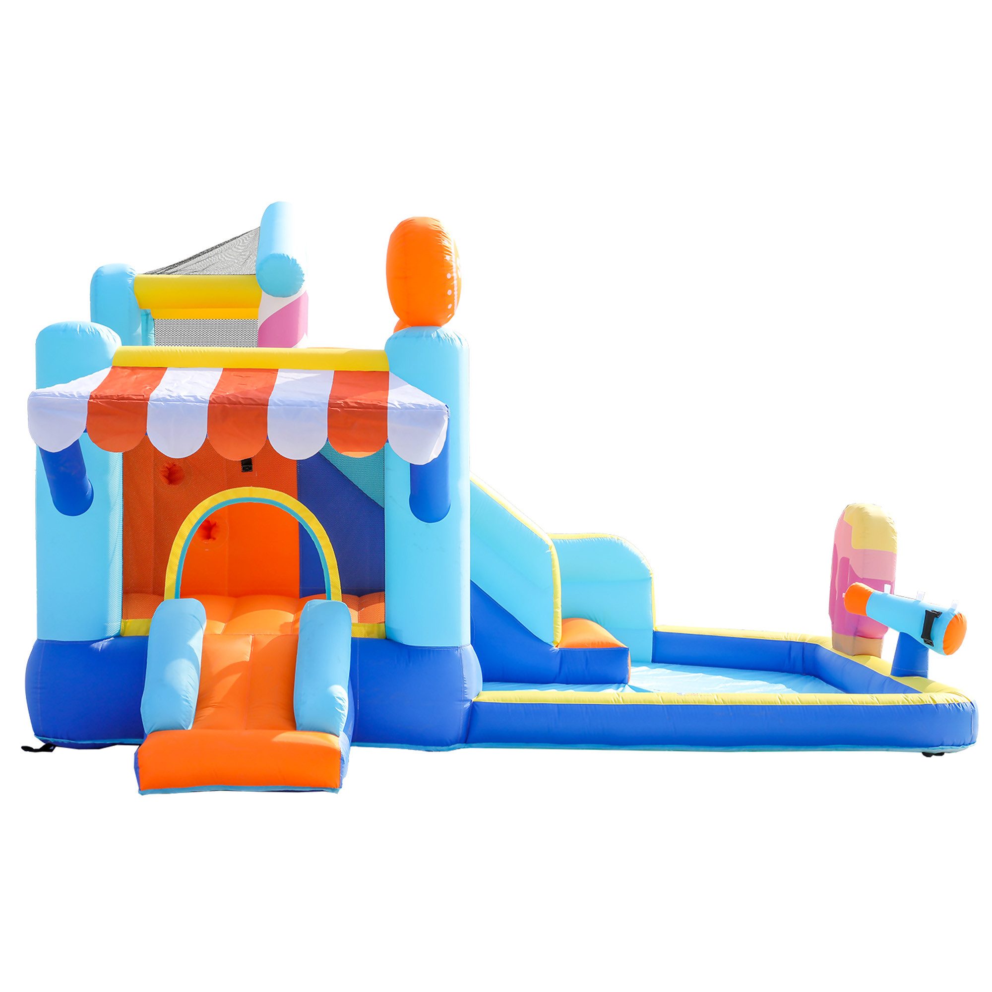 Fine Life Pro Klettergerüst Aufblasbare Hüpfburg mit Doppelrutsche & Wasserspielbereich