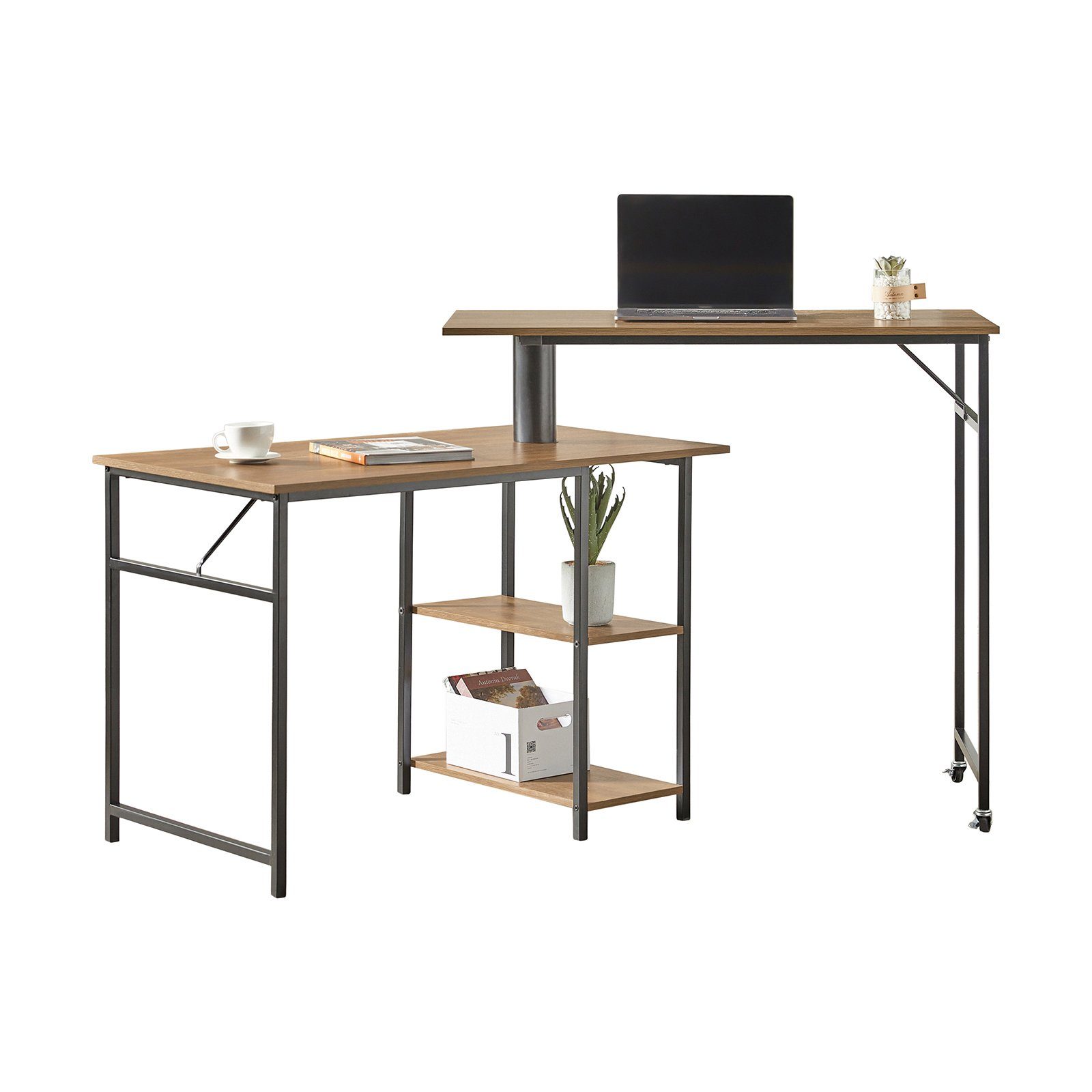 SoBuy Schreibtisch FWT93, 360 Grad drehbarer Bartisch Computertisch mit Rollen Homeoffice