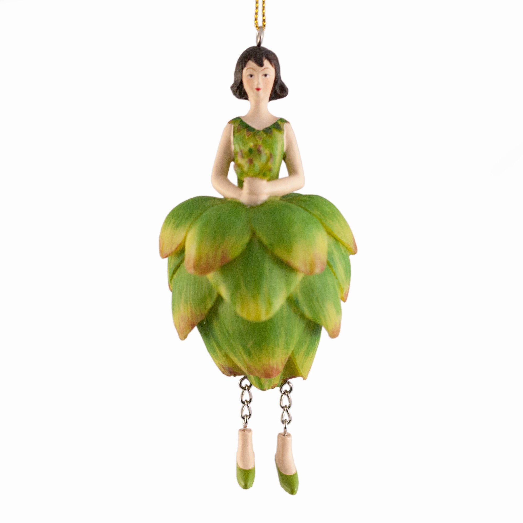 ROSEMARIE SCHULZ Heidelberg Dekofigur Blumenmädchen Artischocke zum Hängen Dekohänger Deko-Objekt, Handbemalte Figur aus Polyresin