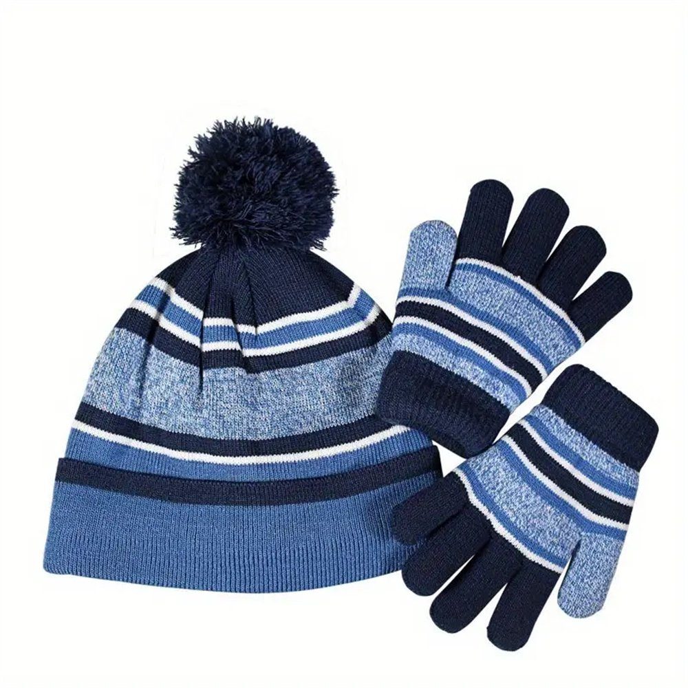 TUABUR Skihandschuhe Kinder Winter-Set: Mütze & Handschuhe, wärmendes Fleece Blau