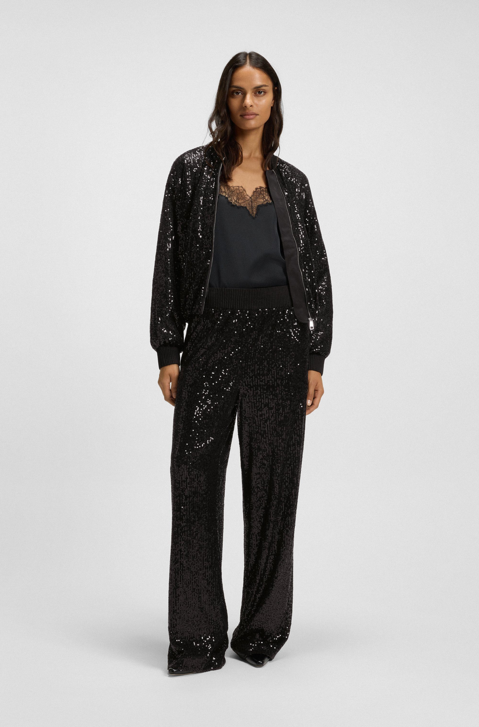 BOSS ORANGE Blouson Jilloi Premium Damenmode mit Paillettenbesatz, Relaxed Fit
