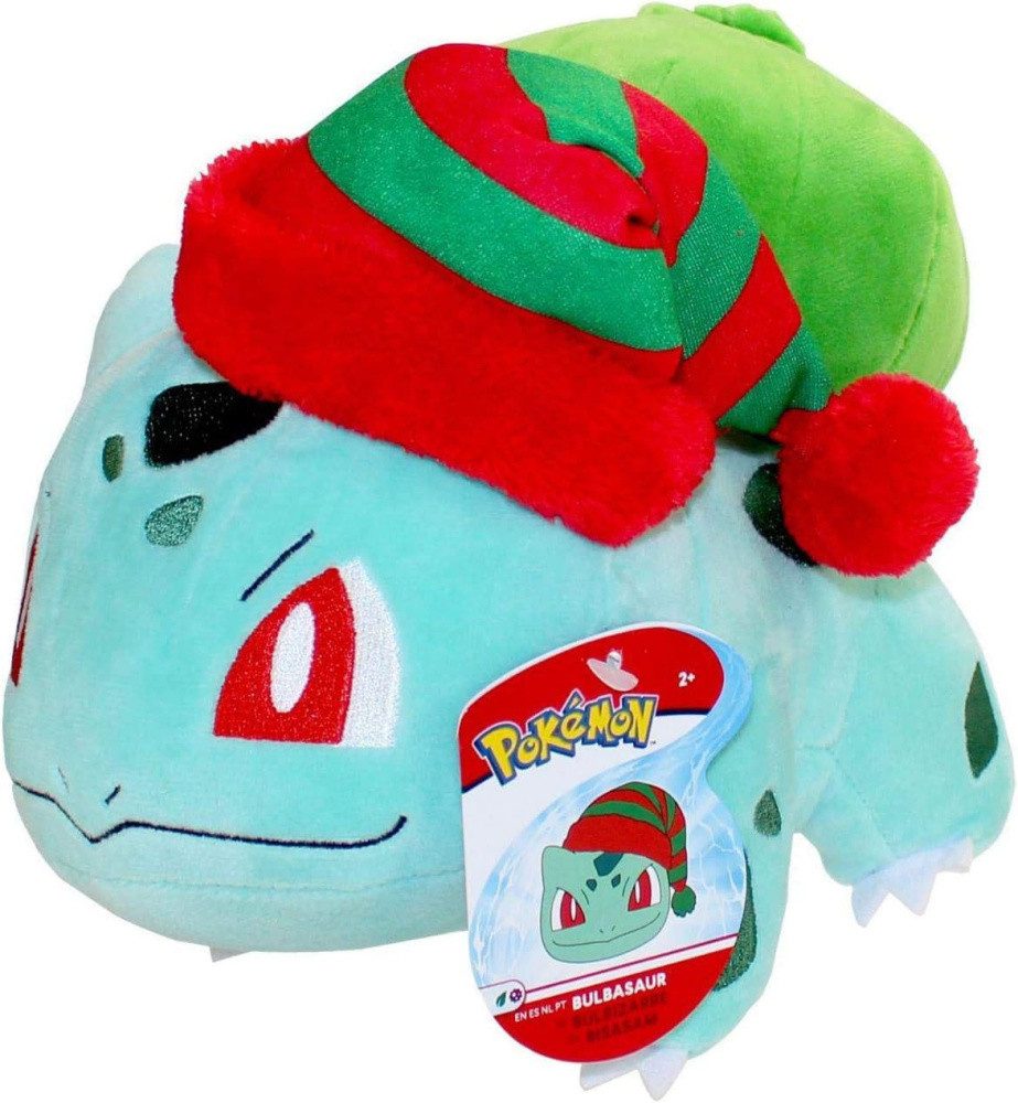 Jazwares Plüschfigur Pokémon Plüschfigur Winter Bisasam mit Weihnachtsmütze 20 cm