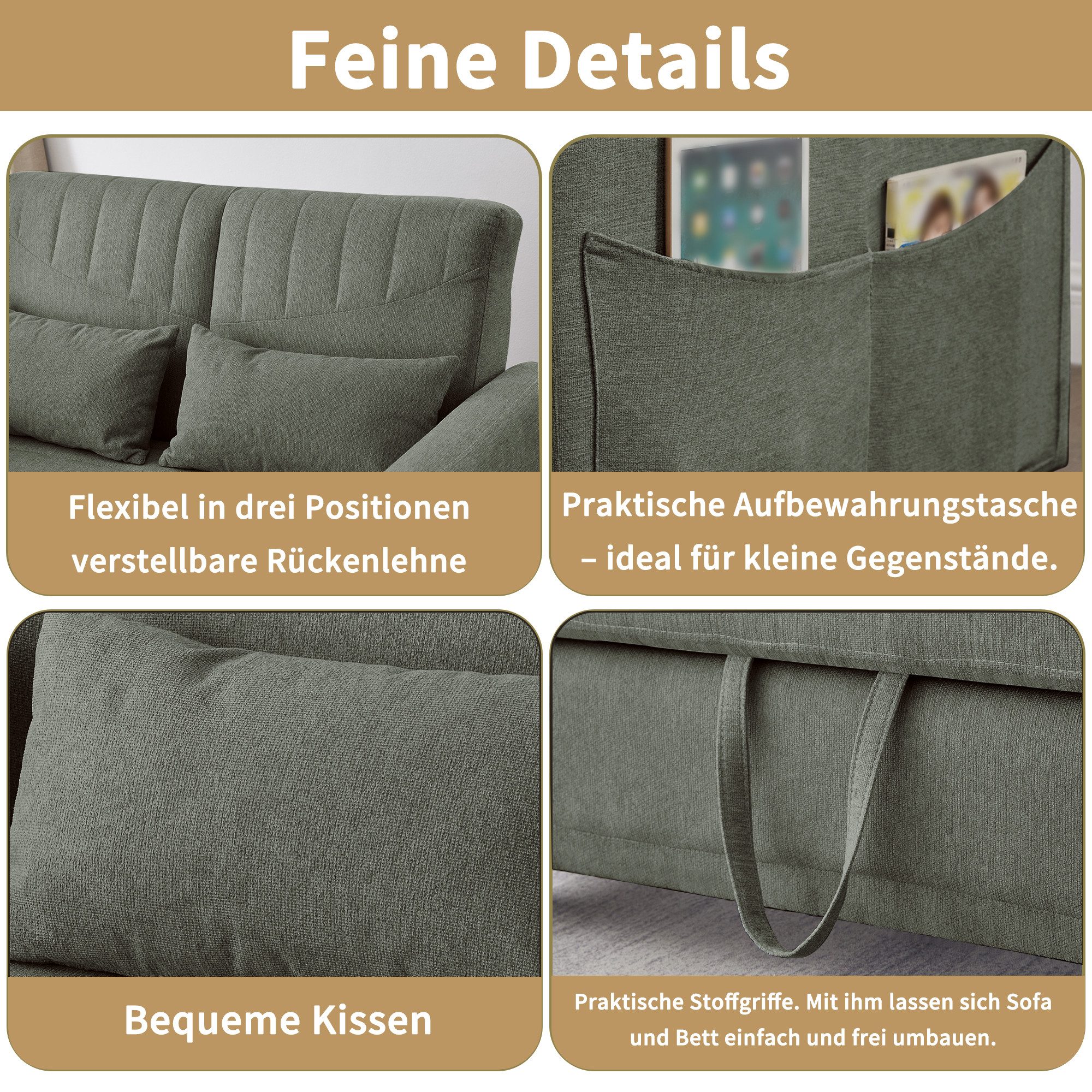 Schlafsofa mit Schlaffunktion, Zweisitzer-Klappsofa