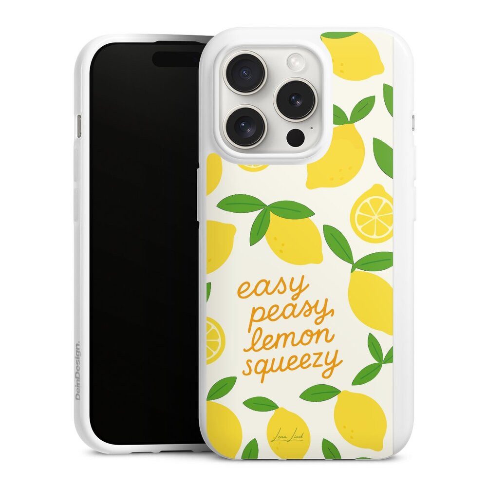 DeinDesign Handyhülle Zitrone Spruch Statement Easy Peasy Lemon Queezy, Apple iPhone 15 Pro Silikon Hülle Bumper Case Handy Schutzhülle