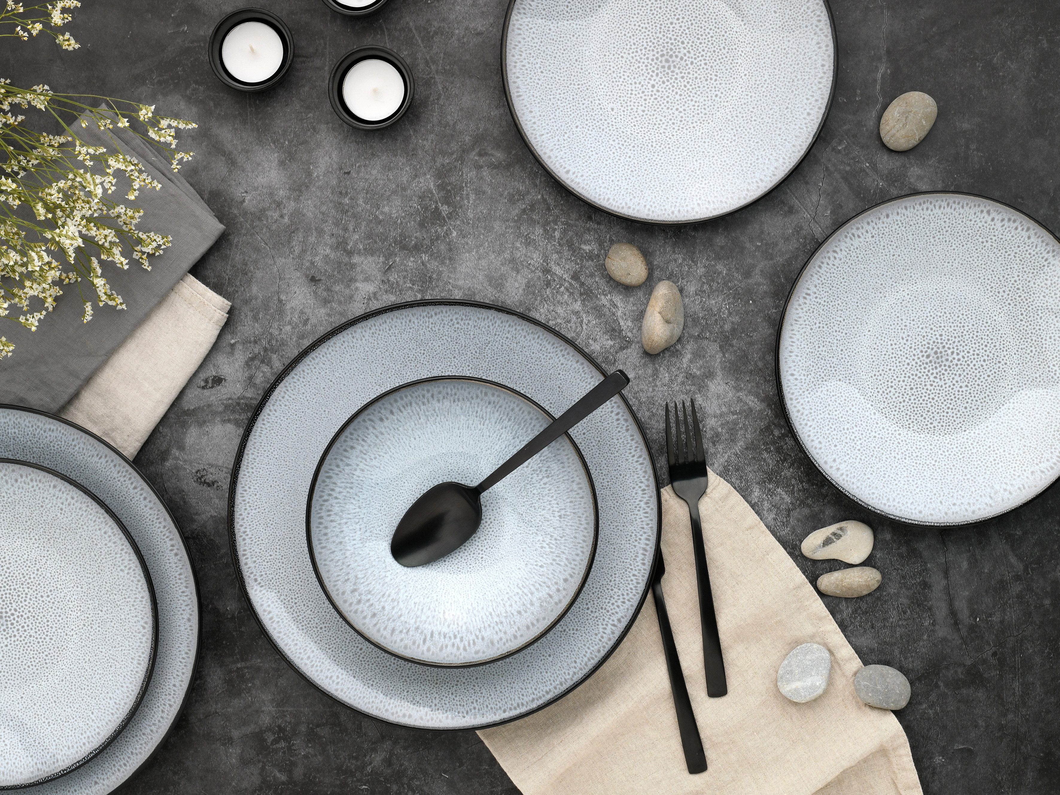 OTTO home Tafelservice Teller Set, modernes Geschirr-Set, Service Gullak (12-tlg), 4 Personen, Steinzeug, mit Reaktivglasur, spülmaschinengeeignet & mikrowellengeeignet