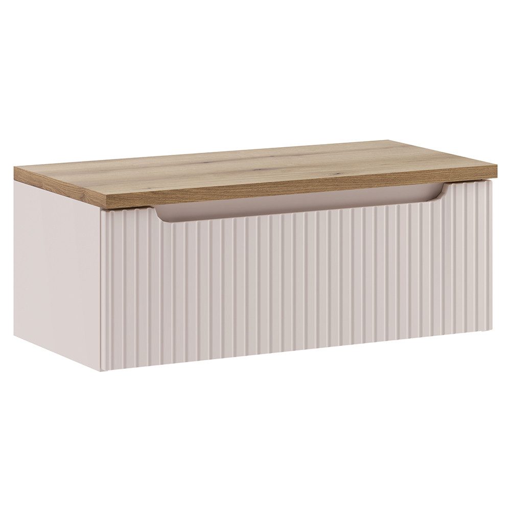 Lomadox Waschbeckenschrank NEWPORT-56-CASHMERE 80 cm breit in kaschmir & Eiche, gerillte Front, geringe Tiefe