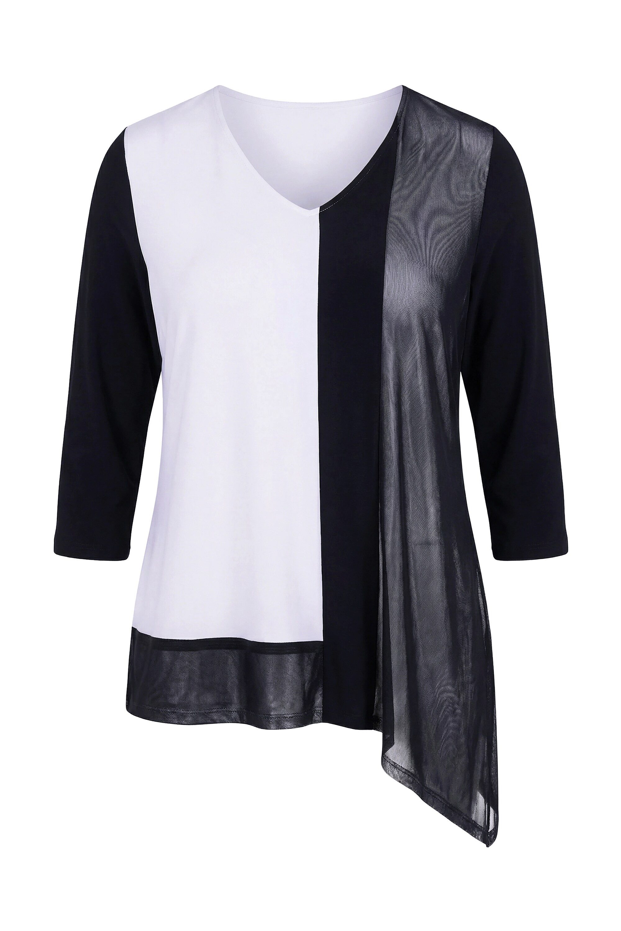 Ulla Popken T-Shirt Slinky-Shirt Zipfelsaum A-Linie V-Ausschnitt