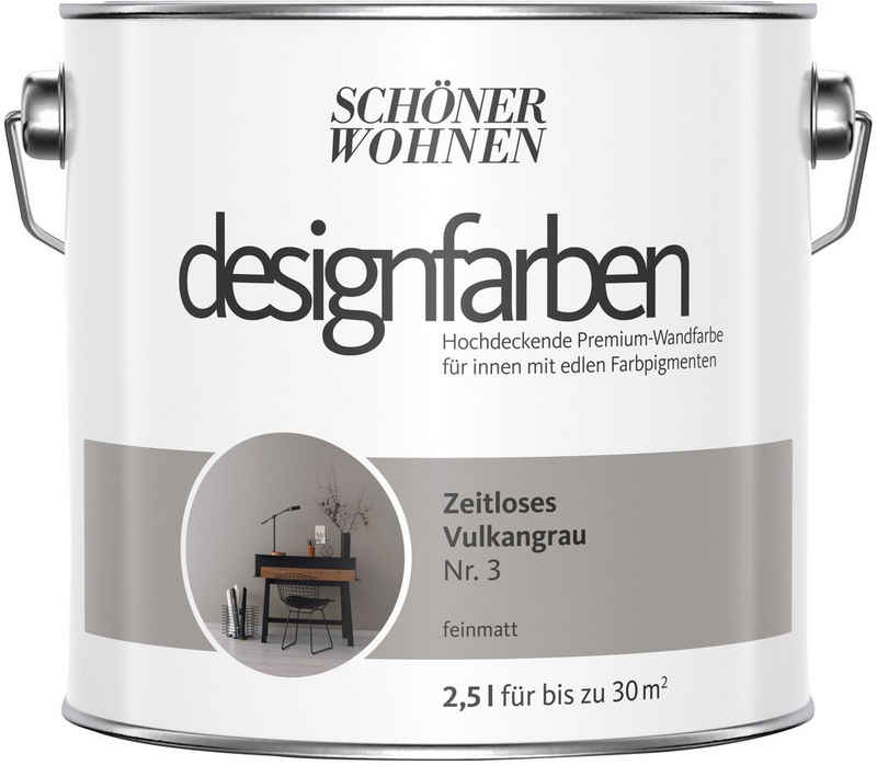 SCHÖNER WOHNEN-Kollektion Wandfarbe Designfarben, 2,5 Liter, Zeitloses Vulkangrau Nr. 3, hochdeckende Premium-Wandfarbe