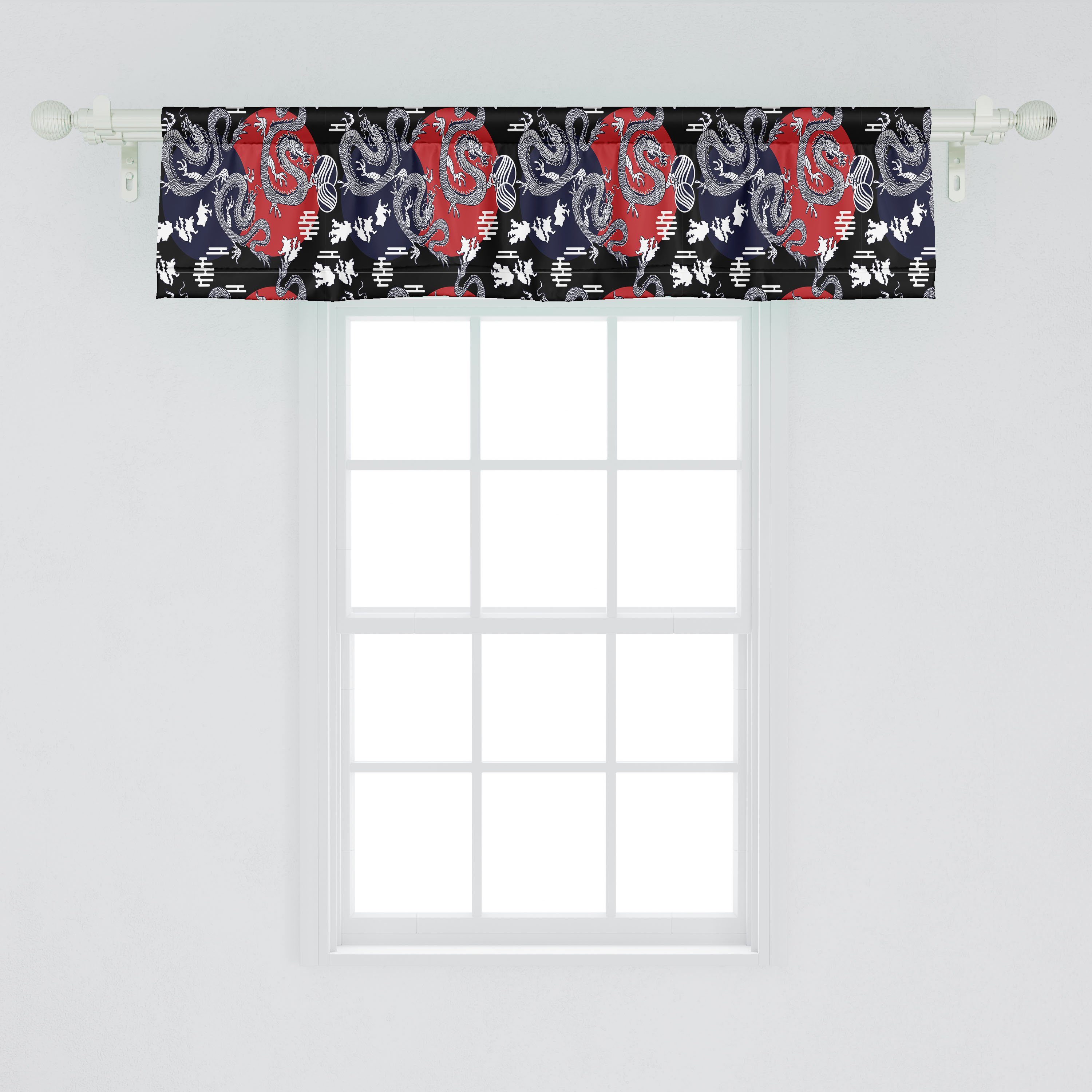 Volant Drachen Dekor Abakuhaus, Japan mit für Kunstwerk Küche Schlafzimmer Microfaser, Tails Scheibengardine kurvt Vorhang Stangentasche,