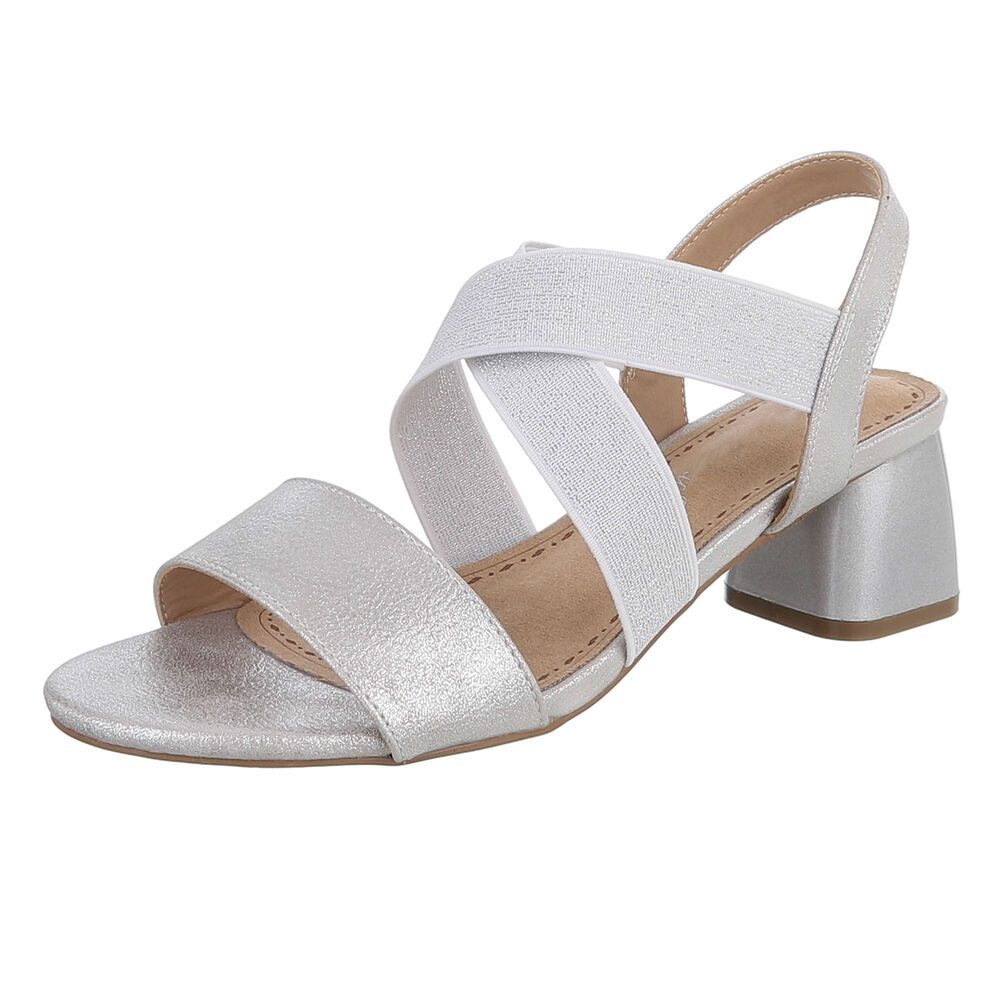 Ital-Design Elegante Sandalen mit Crossband und Blockabsatz für Damen Sandalette (91117355) Blockabsatz Sandalen & Sandaletten in Silber