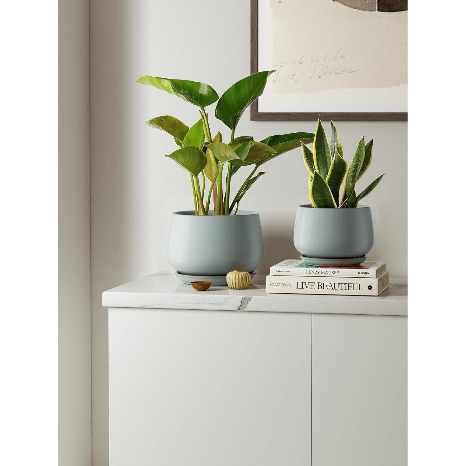 LuxusKollektion Blumentopf Blumentöpfe Keramik 3er 10 13 16cm Reaktive Glasur Blaugrau