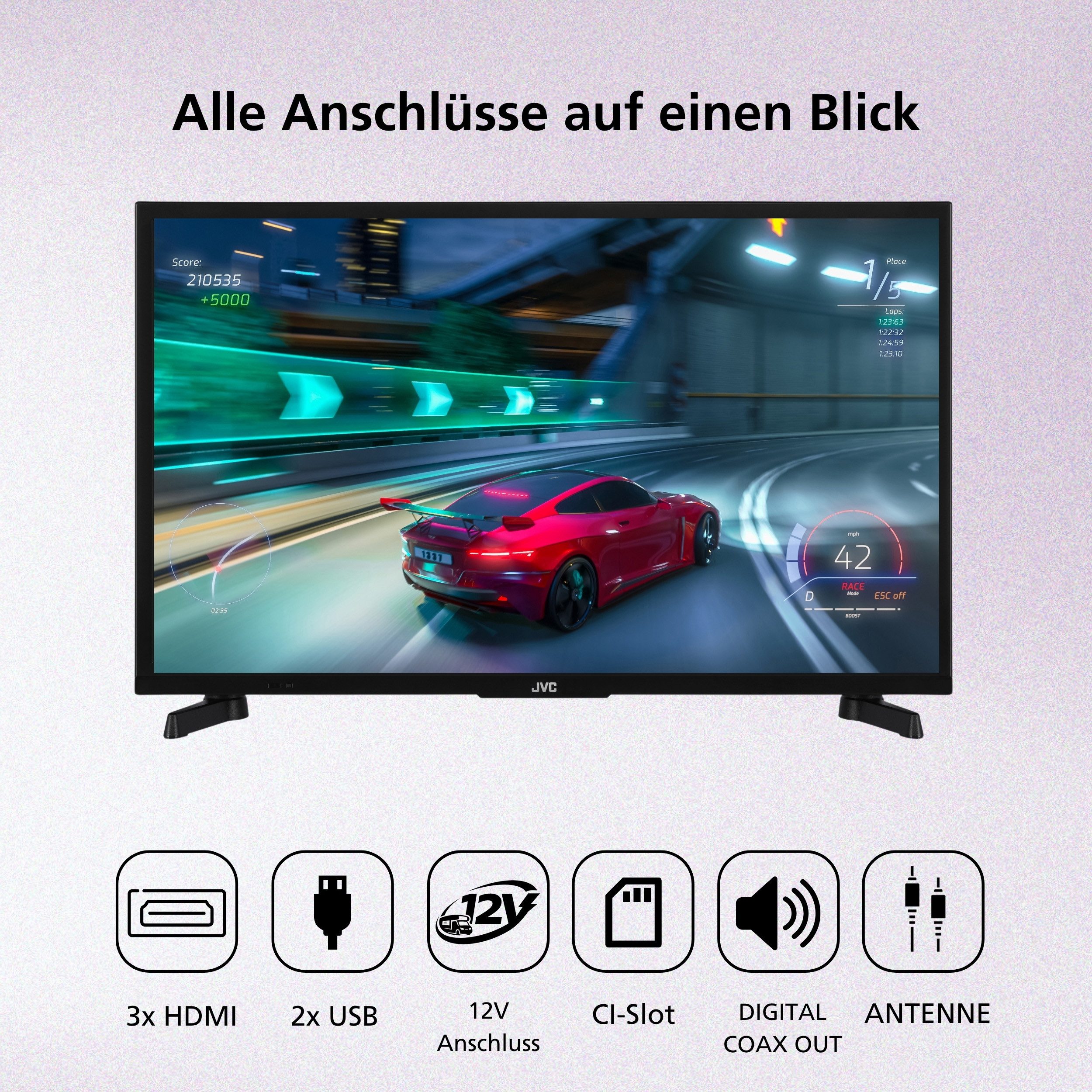 JVC LT-24VAHM355 LCD-LED Fernseher (60 cm/24 Zoll, HD-ready, Android TV, Android Smart TV, HDR, Triple-Tuner, 12 Volt Camping TV)