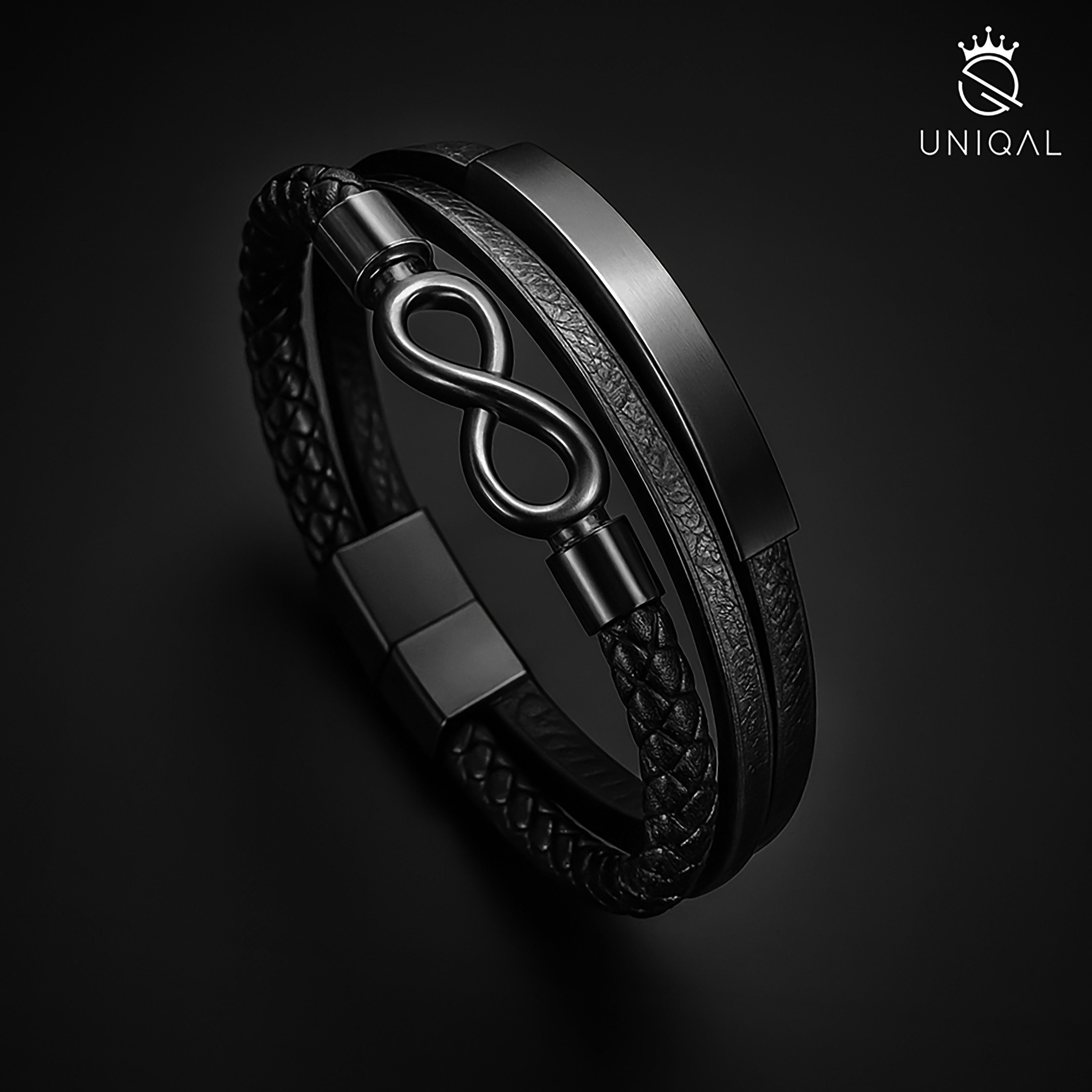 UNIQAL.de Lederarmband Unisex Schwarz & Silber mit Unendlichkeit Symbol – „ günstig online kaufen