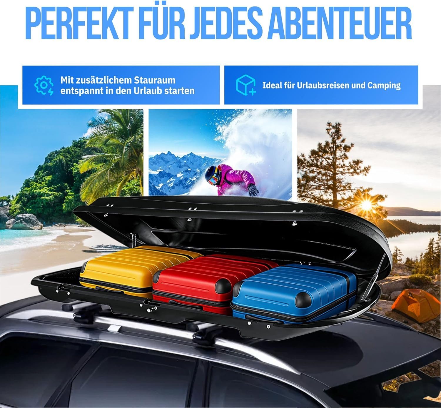 VDP Dachbox, (Für Ihren Audi Q7 (4L) (5Türer) 2006-2015 mit anliegender Reling)