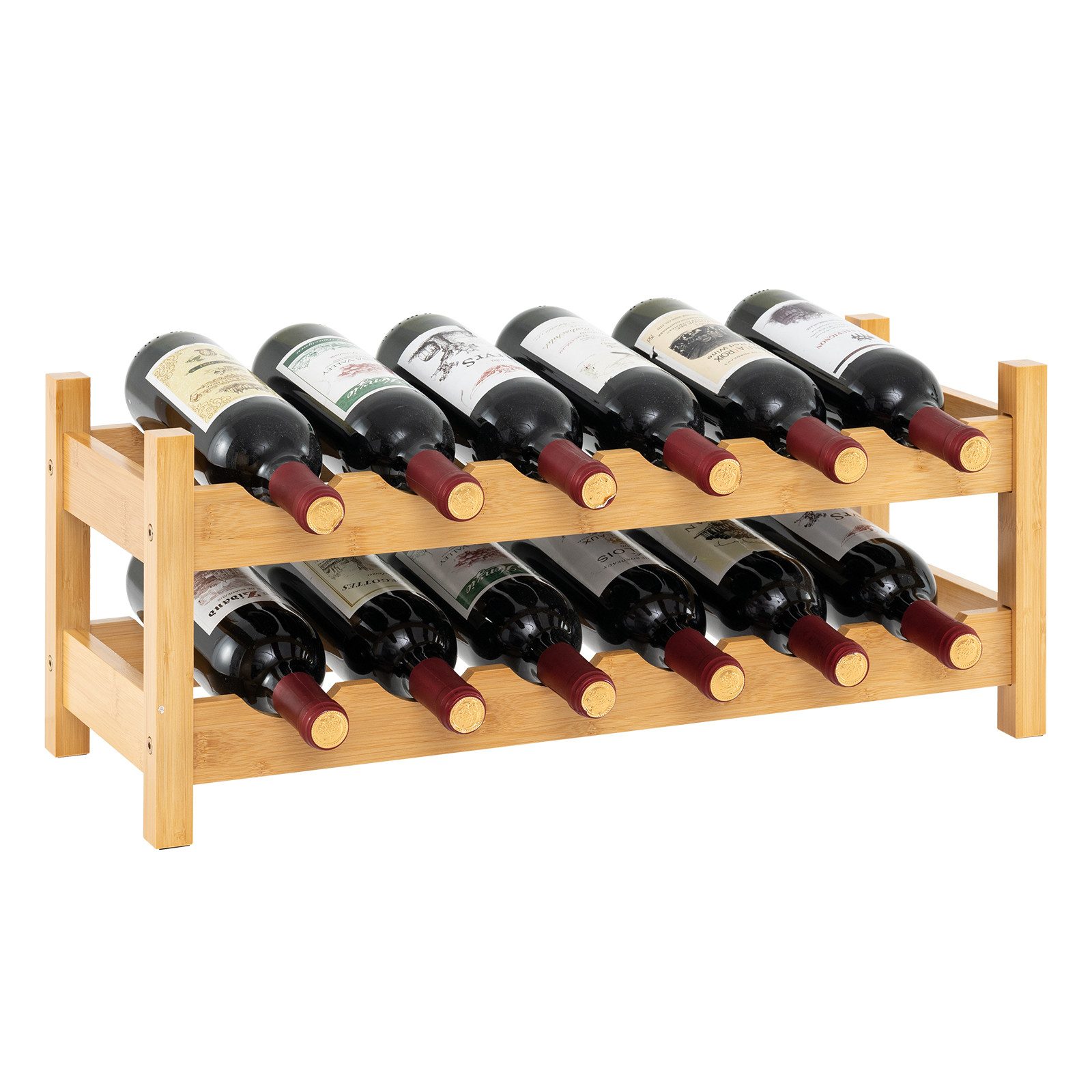 COSTWAY Weinregal, Flaschenregal Bambus mit 2 Etagen für 12 Flaschen
