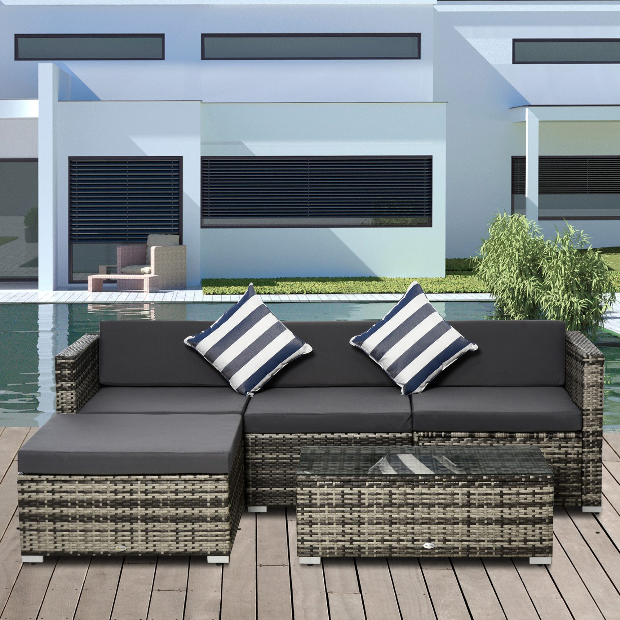 Outsunny Sitzgruppe Garten-Set Loungeset Loungemöbel mit Kissen, (Gartenmöbel Set, 5-tlg., Gartenmöbel Set), Bequeme Rattan Set, Wetterbeständige Geflecht