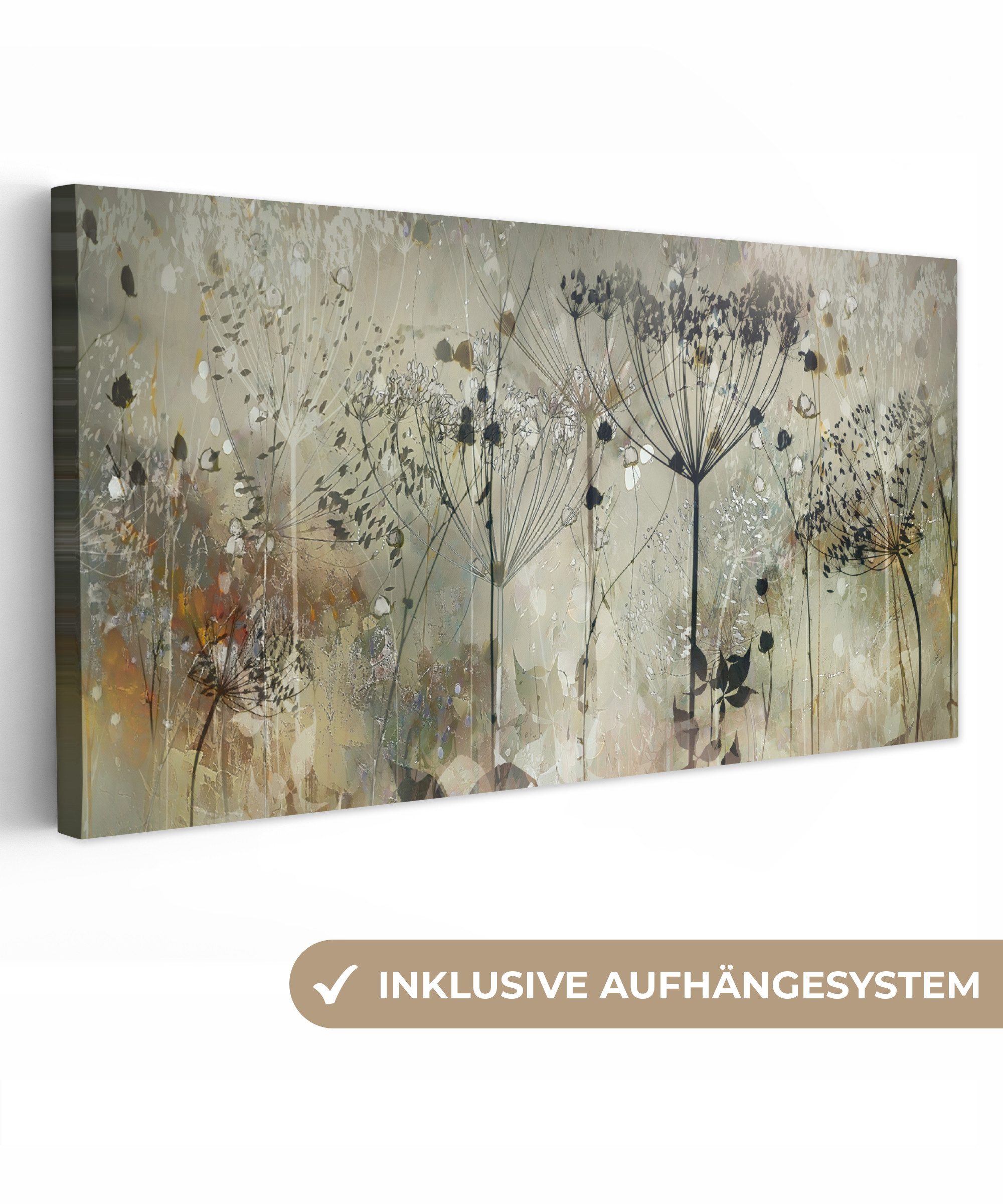 OneMillionCanvasses® Leinwandbild Panorama Blumen - Grau - Natur - Kunst, F günstig online kaufen