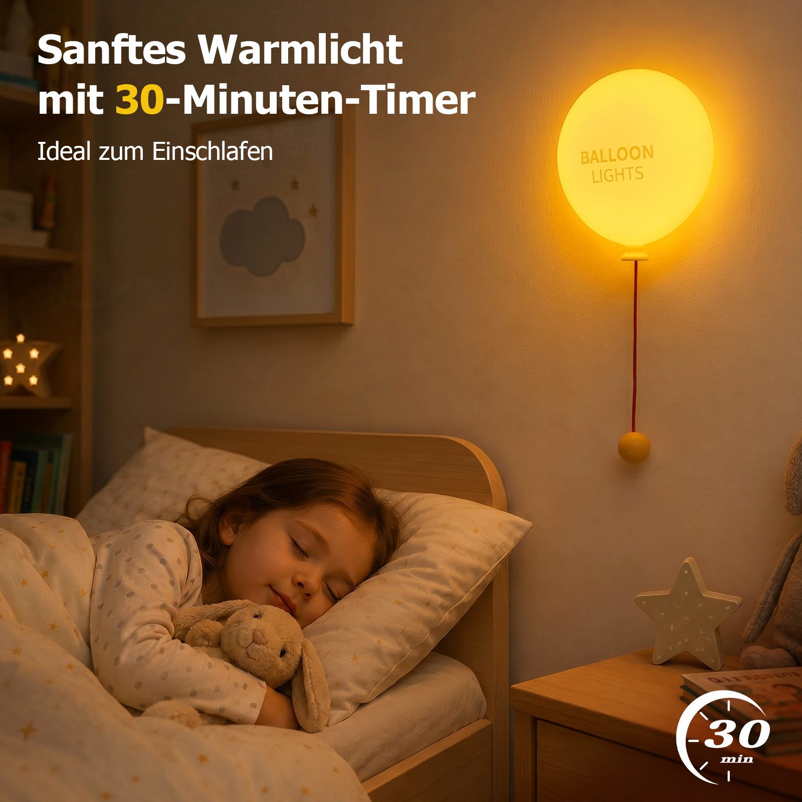 ANYSUN LED Nachtlicht Kinder Silikon Ballon Nachtlampe mit Zugschalter und 1200 mAh Akku, LED fest integriert, Warmweiß, dimmbar, selbstklebend für Kinderzimmer