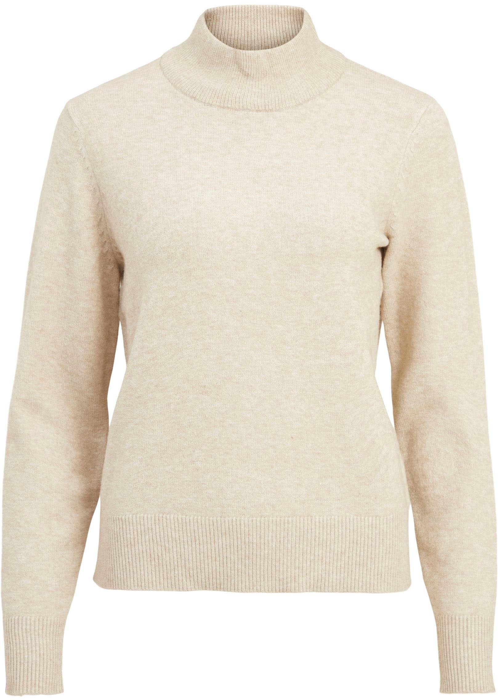 CREWNECK modischem Natural Vila mit Kragen Strickpullover Melange VIRIL