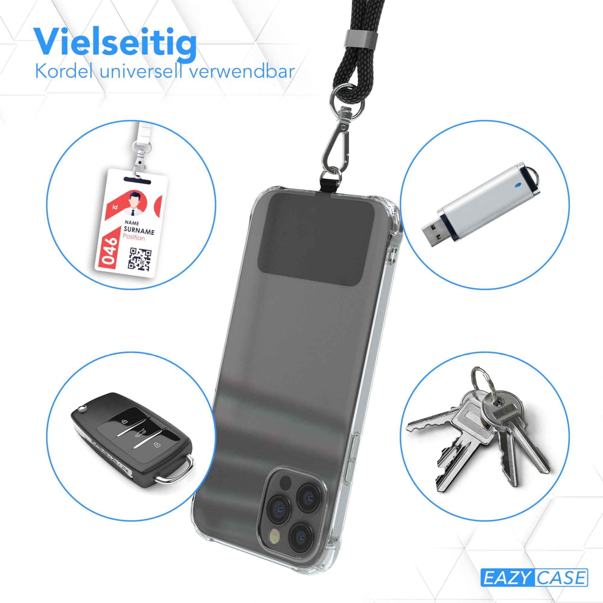 EAZY CASE Handykette Universal für jedes Smartphone zum Umhängen, Kette zum Umhängen Pad mit Kordel Uni Smartphonekette Schwarz Black – Bild 3 von 5