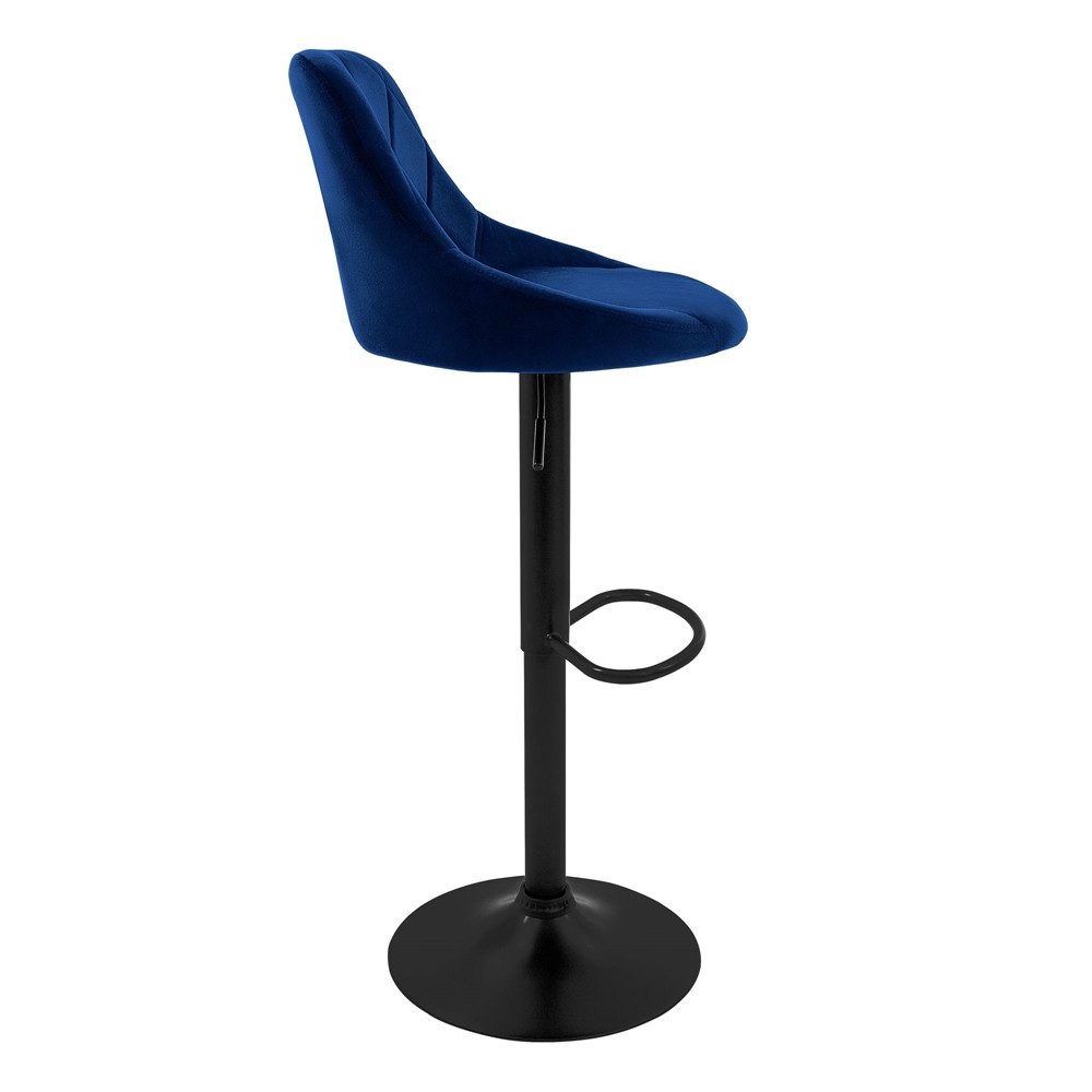 ML-DESIGN Barhocker Gepolsterter Barstuhl mit Rückenlehne und Fußstütze, 360° drehbar (2 St), Drehstuhl höhenverstellbar 62-82 cm 2er Set Blau Bezug aus Samt