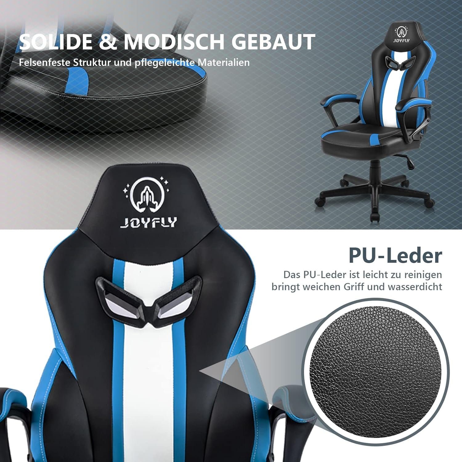Höhenverstellbar, Gaming (Gamer Stuhl PC-Stuhl Gaming mit Lordosenstütze), Stuhl Ergonomischer Junge(Blau) Sessel Erwachsene mit Gaming Chair JOYFLY