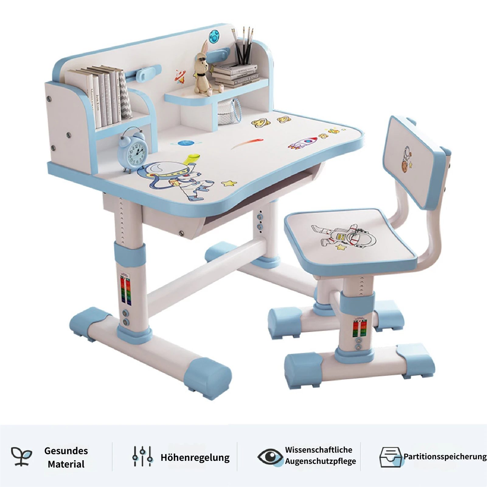 Rutaqian Kinderschreibtisch Kinderschreibtisch mit Stuhl höhenverstellbar, ergonomisches Lernset, Mit Schublade, Bücherfach und verstellbarer Rückenlehne