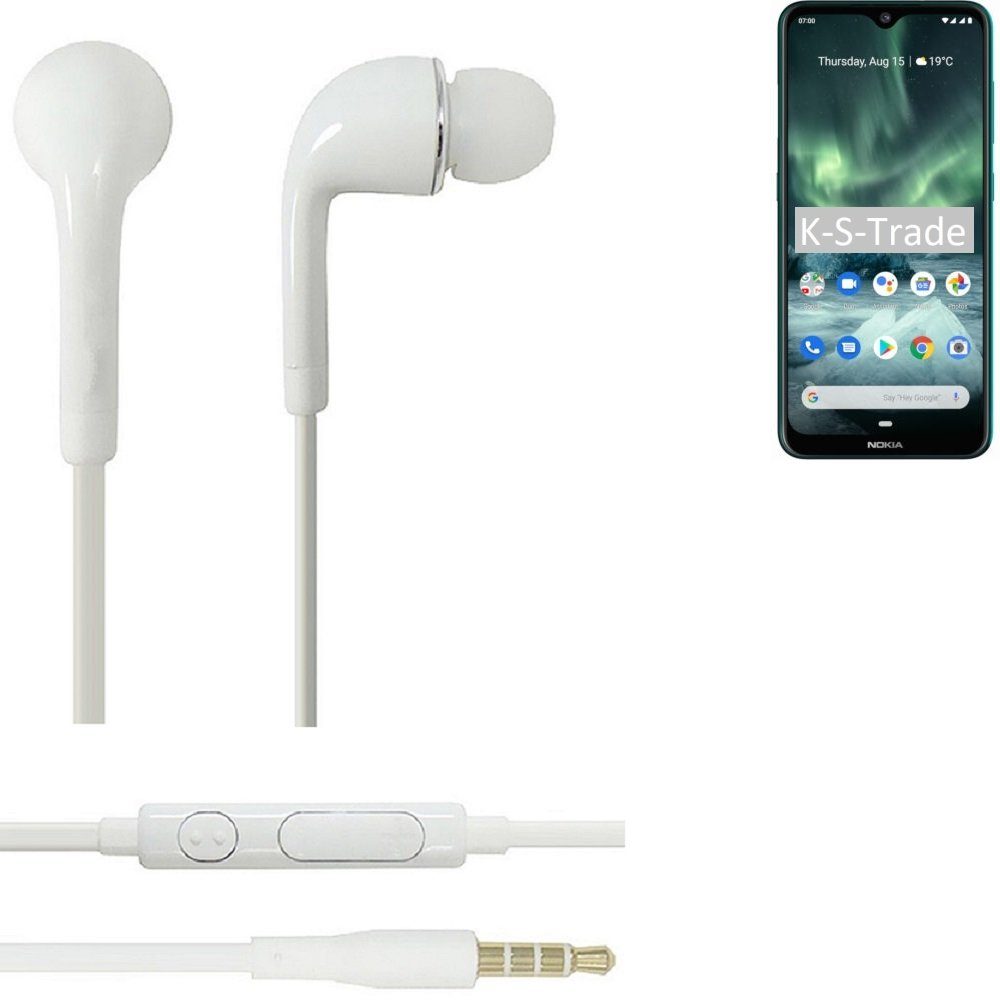 K-S-Trade für Nokia 7.2 In-Ear-Kopfhörer (Kopfhörer Headset mit Mikrofon u Lautstärkeregler weiß 3,5mm)