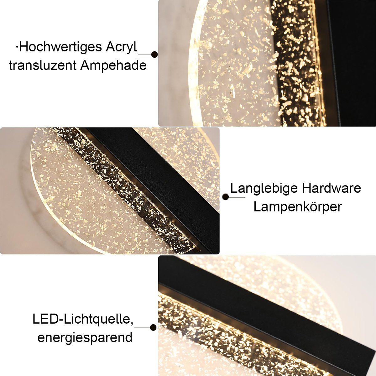 DOPWii Wandleuchte LED-Wandleuchte, dreifarbig Licht Leichte Luxus-Silberfolie Warmes Schwarz Korridorleuchte