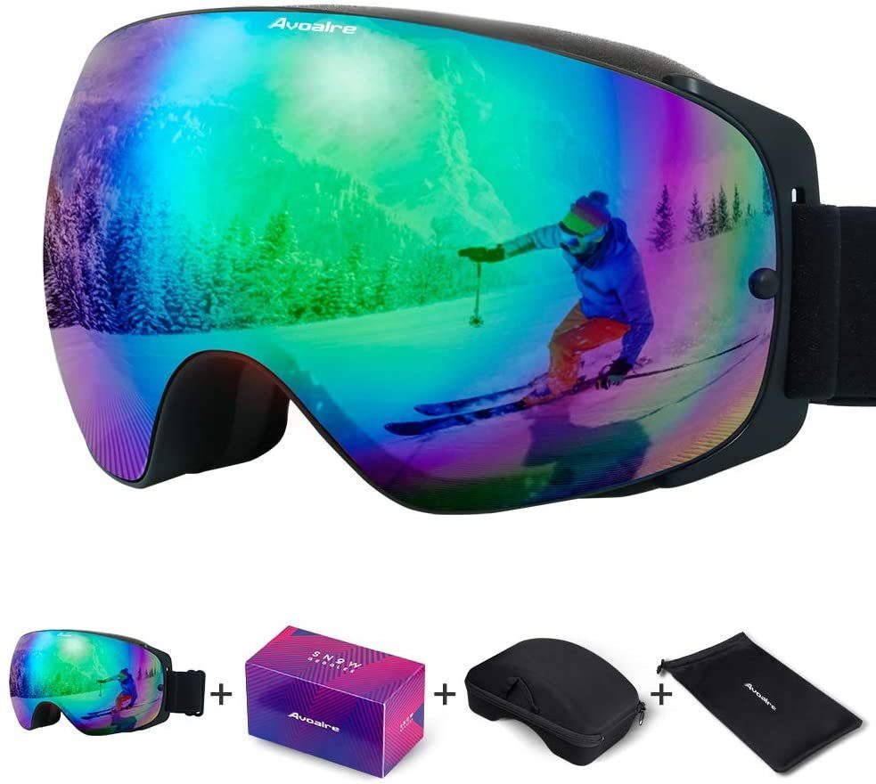 Skibrille Snowboardbrille Damen Herren Schneebrille UV Wechselscheibe Antifog 