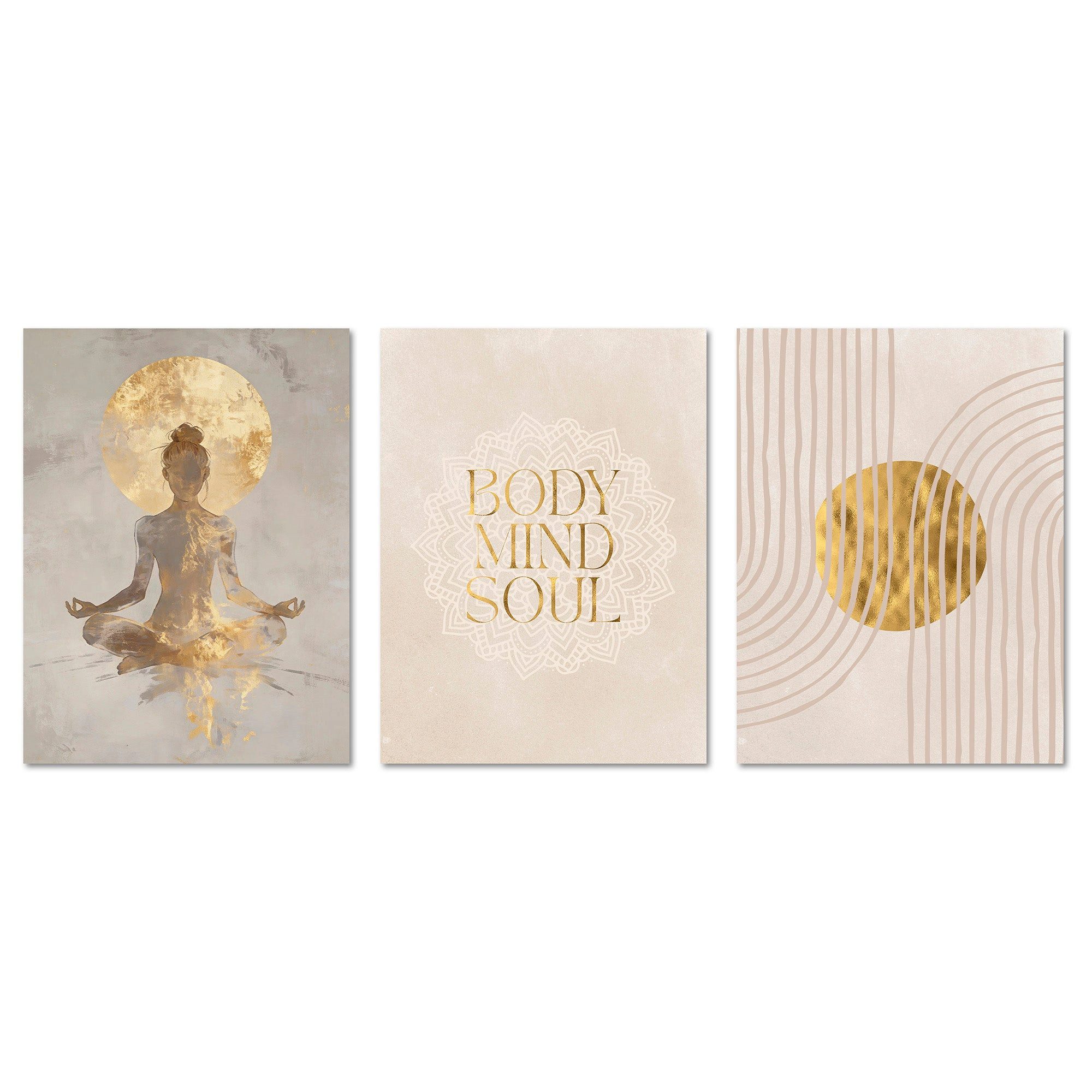 ARTFAVES Bilder-Collage Poster Set Yoga Spirit Trio I mehrteilige Bilderwand I Wandbilder Spir, (Wandbilder modern, 3 St)