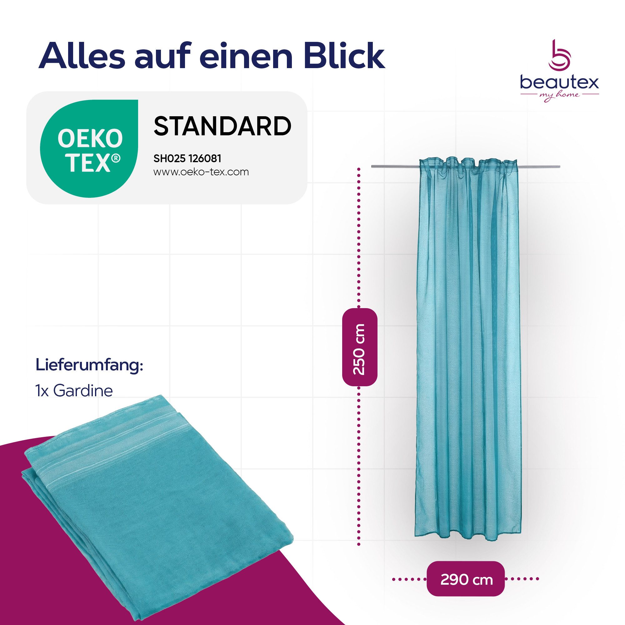 Beautex Gardine transparent Dolly, wählbar mit Kräusel- und Ösen- Aufhängung (1 St), Kräuselband, transparent