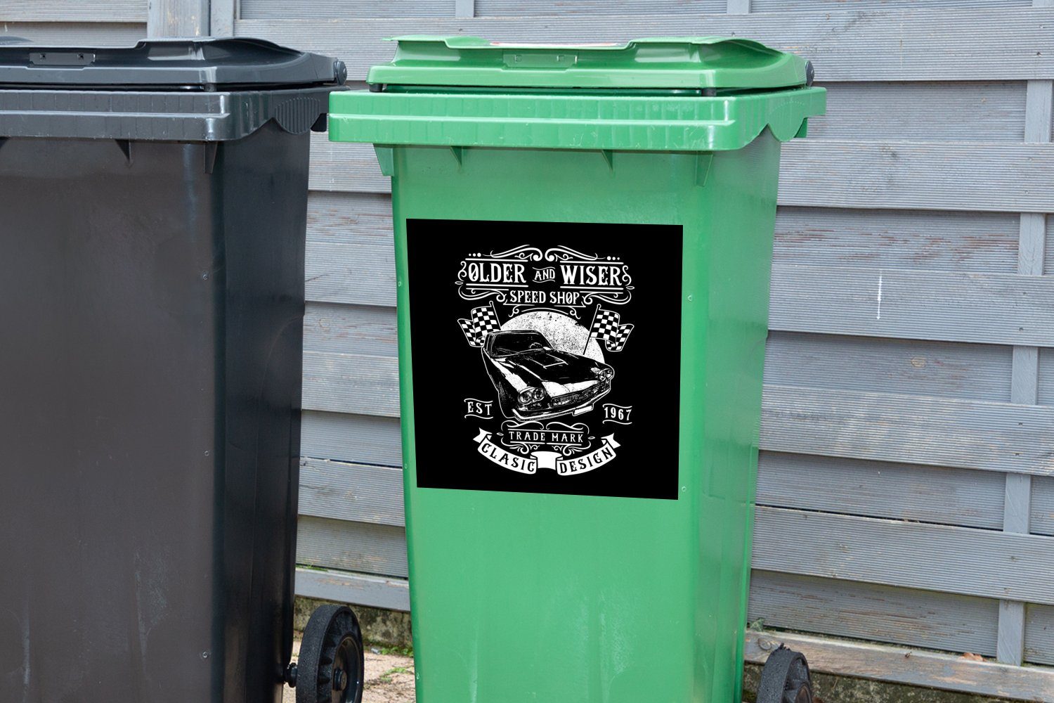St), MuchoWow Abfalbehälter Mancave - Wandsticker Retro Mülleimer-aufkleber, Flagge Sticker, Container, - Auto (1 - Mülltonne,