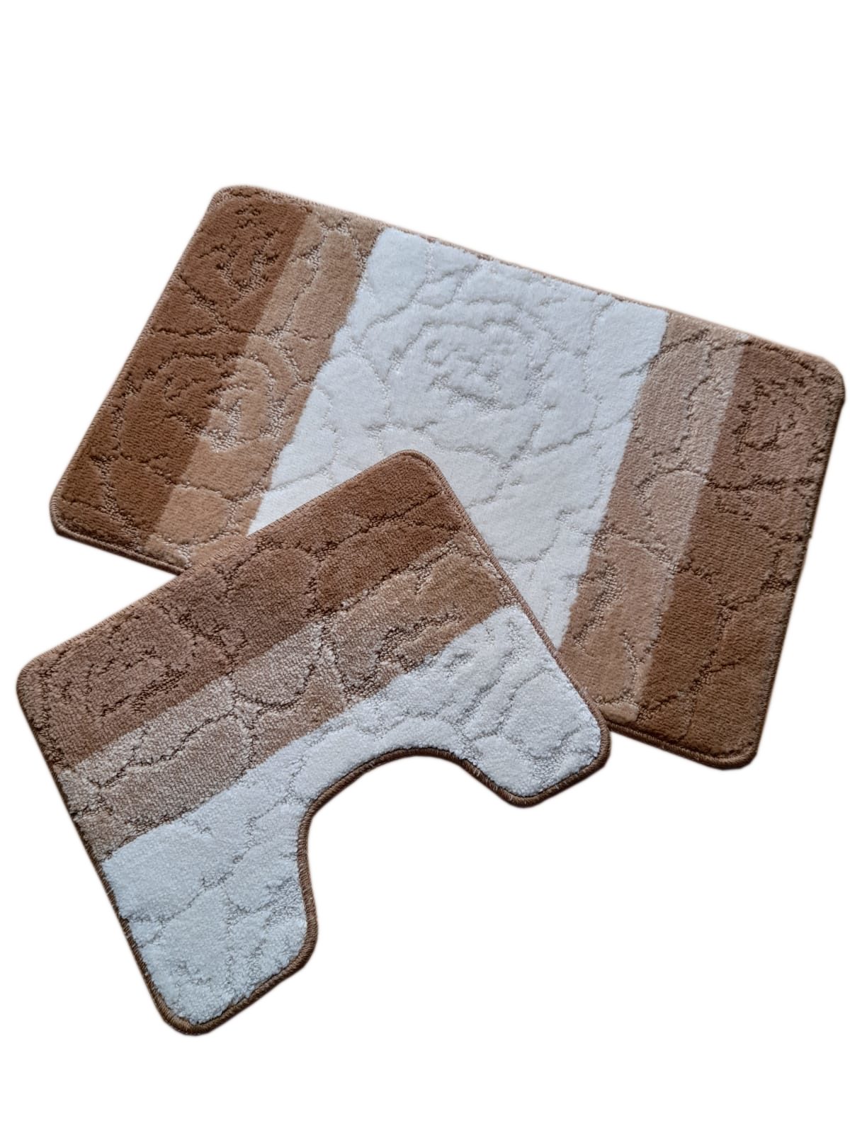 oKu-Tex Badematte Badgarnitur 2-teilig mit Ausschnitt, weich & rutschfest, fußbodenheizungsgeeignet, strapazierfähig, Polypropylen, WC-Vorleger Set mit Ausschnitt, weicher Flor, waschbar, flauschig
