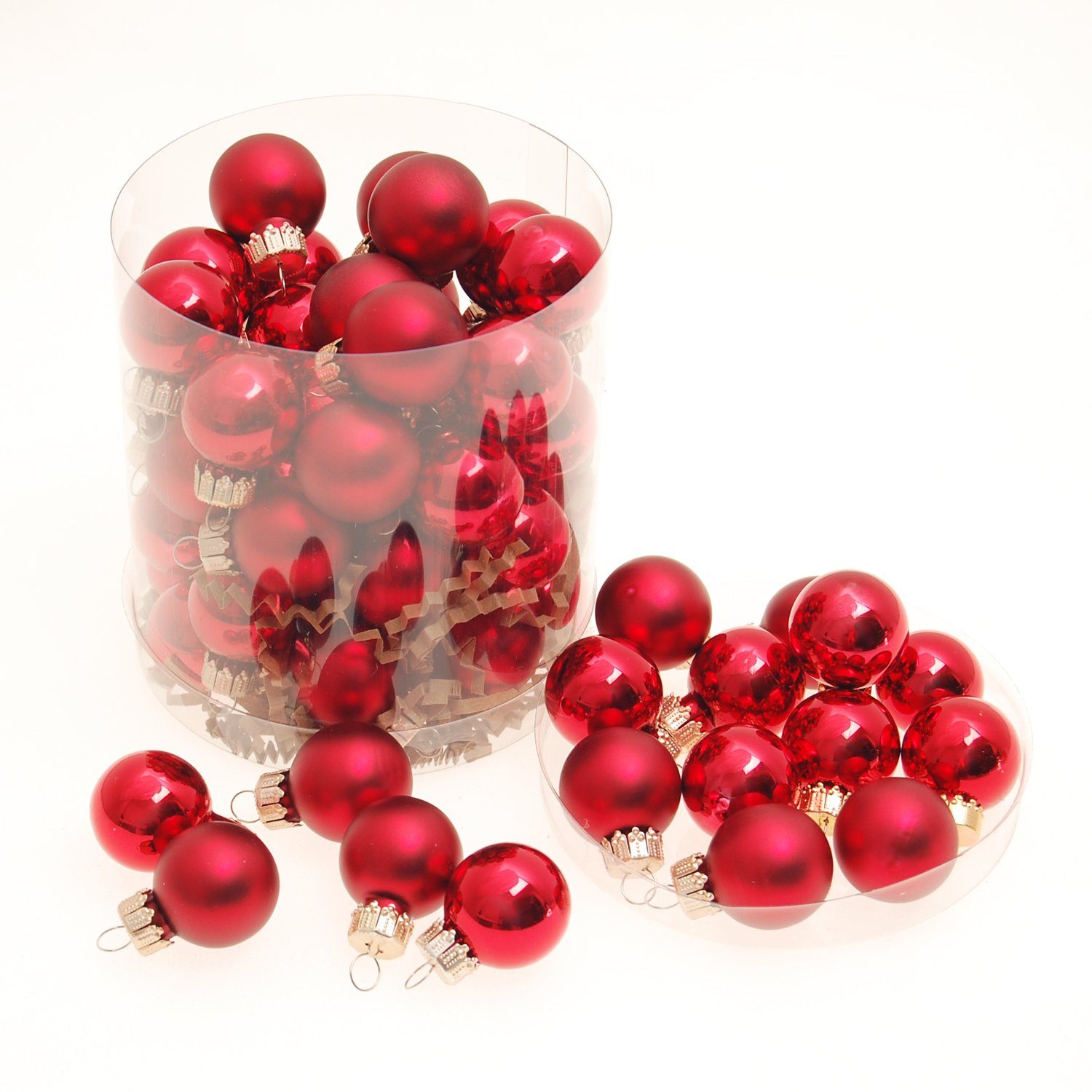 Krebs Glas Lauscha Christbaumschmuck mit Kugeln Kugeldose (45 roten (45-tlg) 2,5cm Stück)