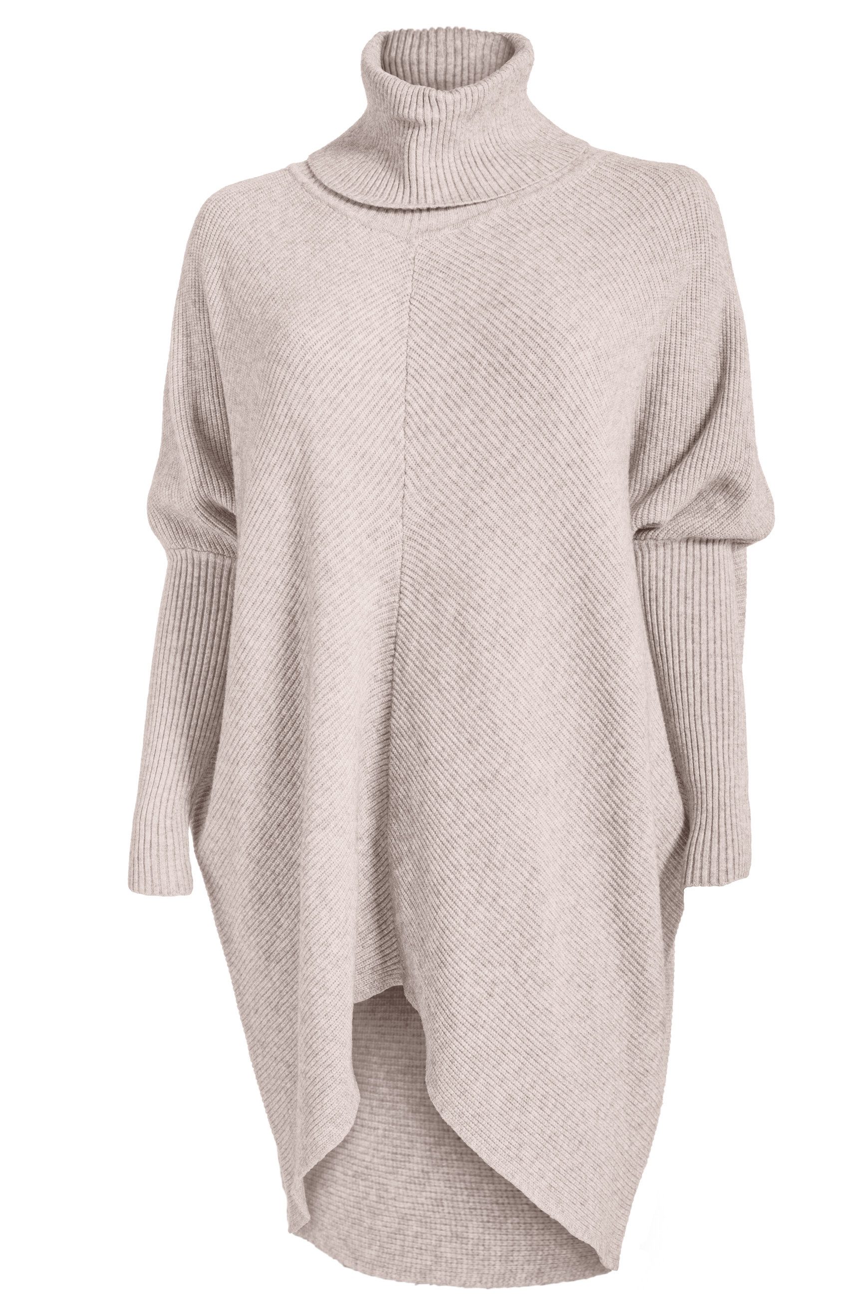 PEKIVESSA Longpullover Oversized langer Rollkragenpullover Damen Fledermausärmel (A-Linie, 1-tlg) hinten länger
