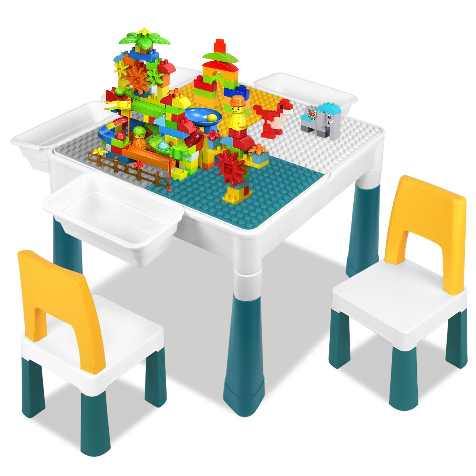 2 Stühl Kindertisch mit UISEBRT Spieltisch Kinderschreibtisch