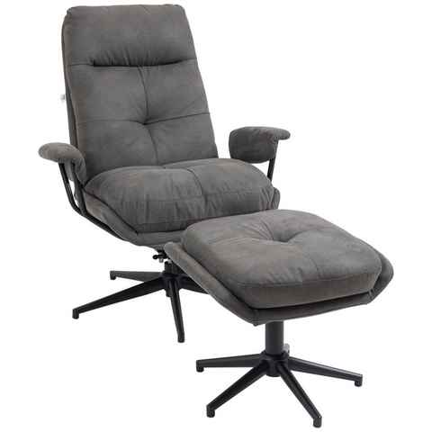 HOMCOM Relaxsessel Sessel mit Fußhocker, verstellbare Rückenlehne; Dunkelgrau (Set, 2-St., Fernsehsessel), TV-Sessel mit Drehbarem Fuß