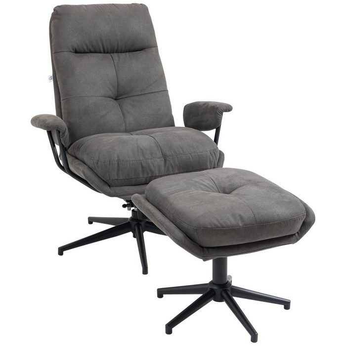 HOMCOM Relaxsessel Sessel mit Fußhocker verstellbare Rückenlehne; Dunkelgrau (Set 2-St. Fernsehsessel) TV-Sessel mit Drehbarem Fuß