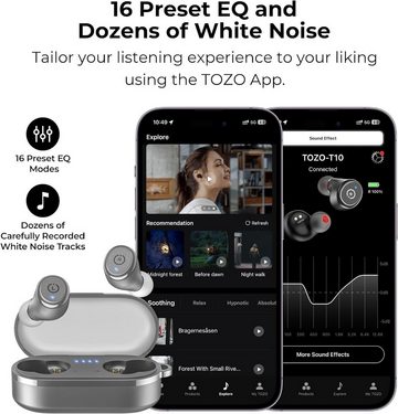 TOZO Bluethooth 5.3 mit Kabelloser Ladebox, App Customize 16 EQ In-Ear-Kopfhörer (Kabelloses Laden für bequeme Aufladung ohne störende Stecker oder Kabel., Ergonomisches Design IPX8 Wasserdicht Leistungsstarker Sound für Sport)