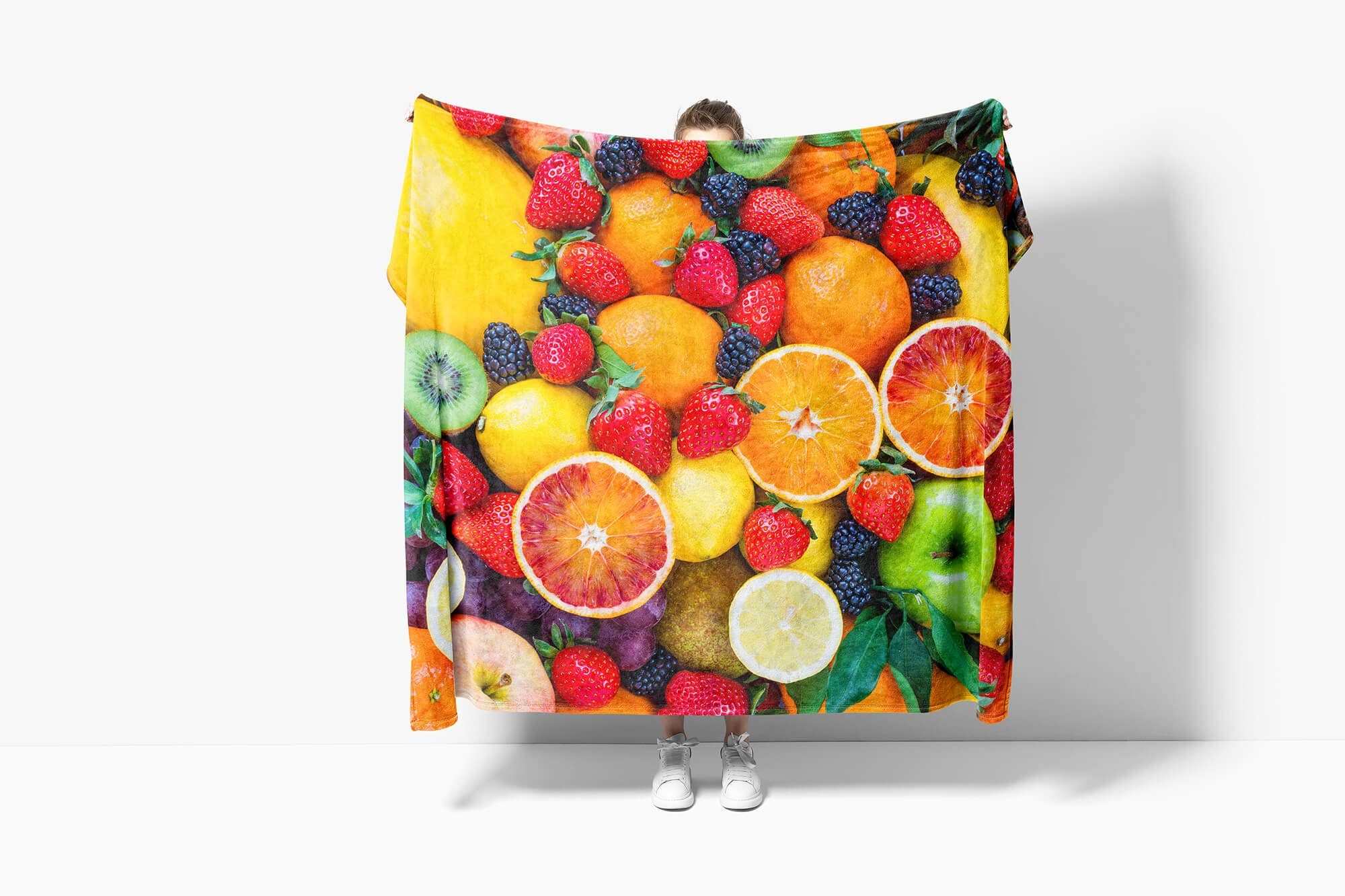 Saunatuch Früchte Sinus Strandhandtuch Handtücher Fotomotiv Erdbeeren, Art mit Handtuch Baumwolle-Polyester-Mix (1-St), Kuscheldecke Handtuch